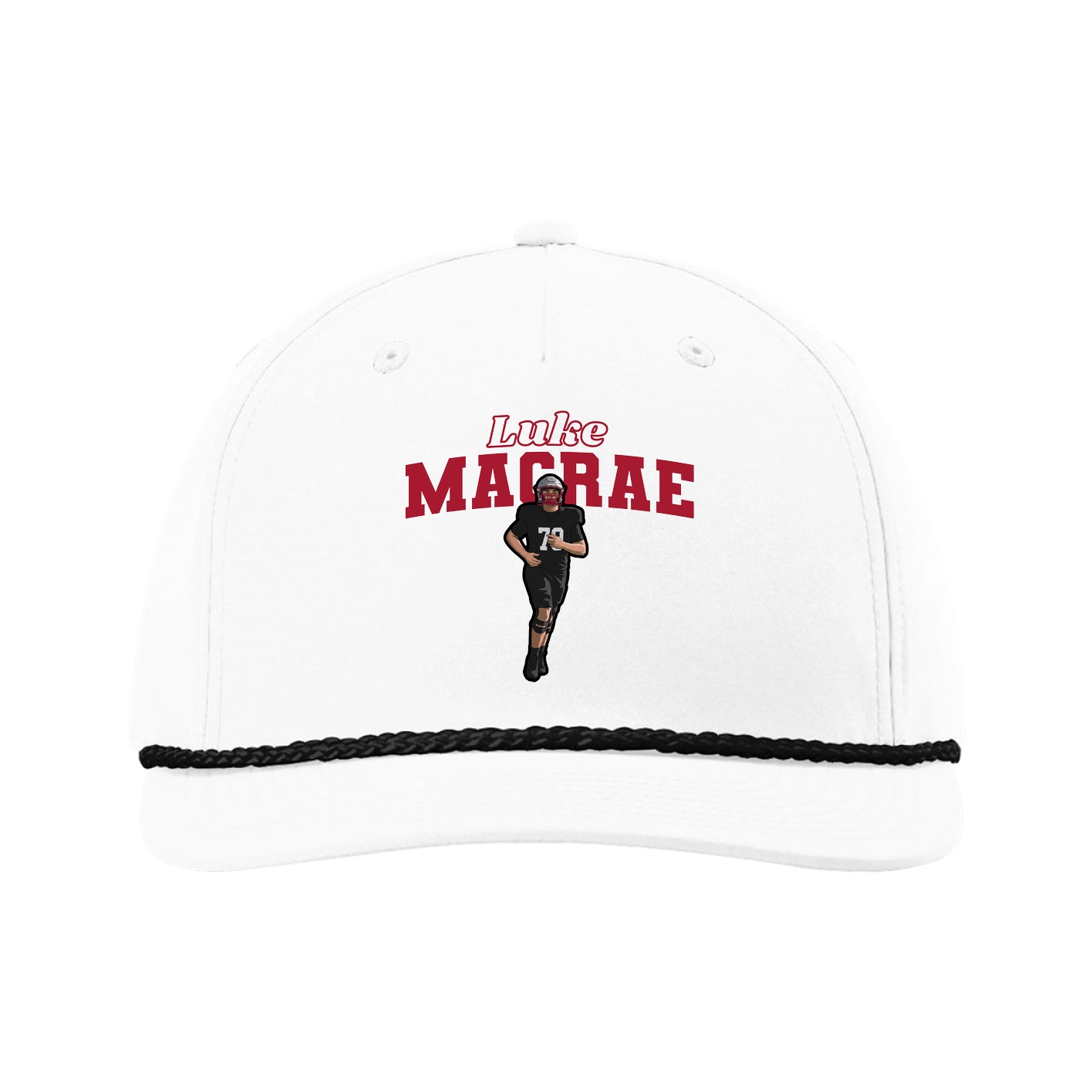 Five-Panel Classic Rope Cap — Name Arch in White