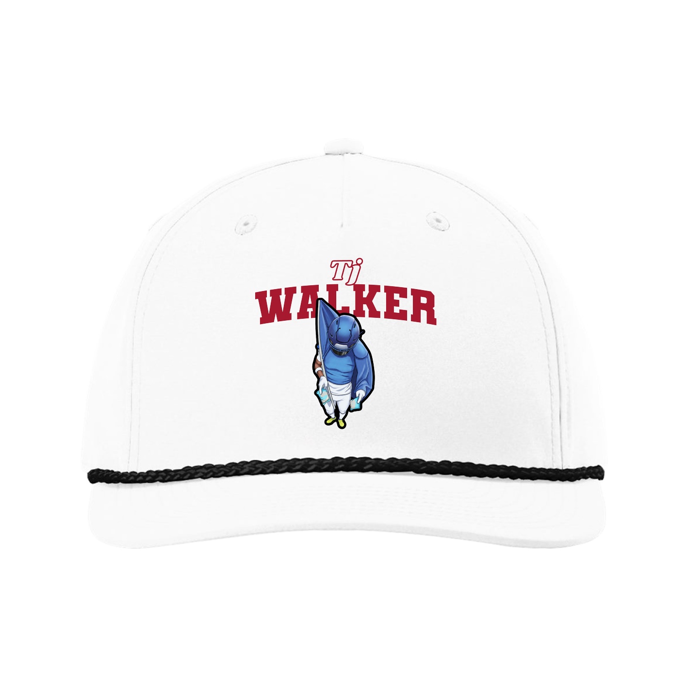 Five-Panel Classic Rope Cap — Name Arch in White