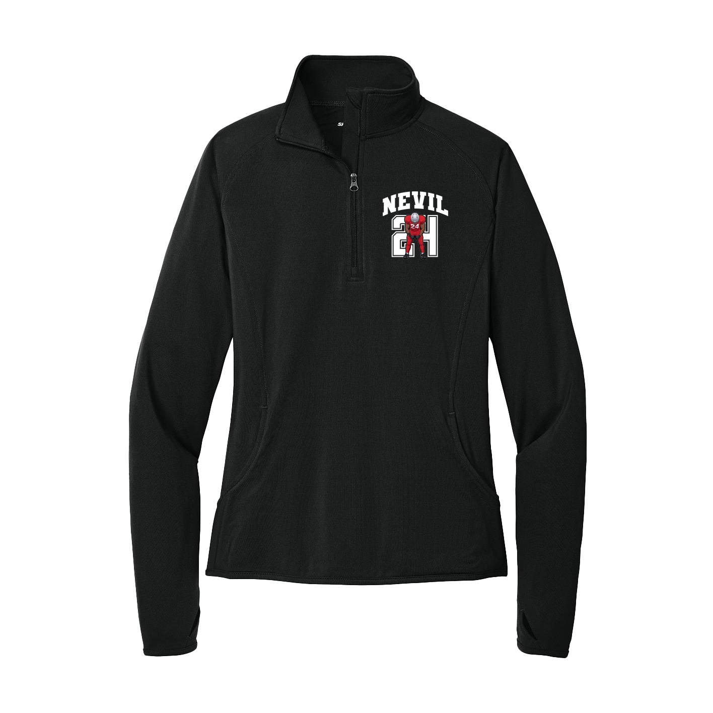 Women's Q-Zip Pullover — Number in Black