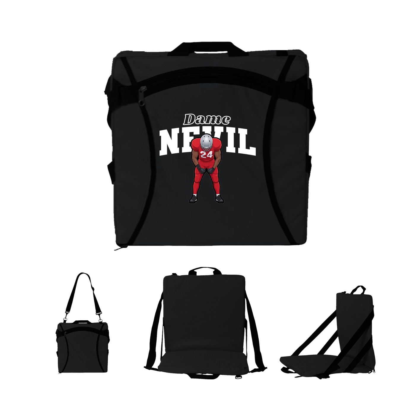 Folding Stadium Seat — Name Arch in Black