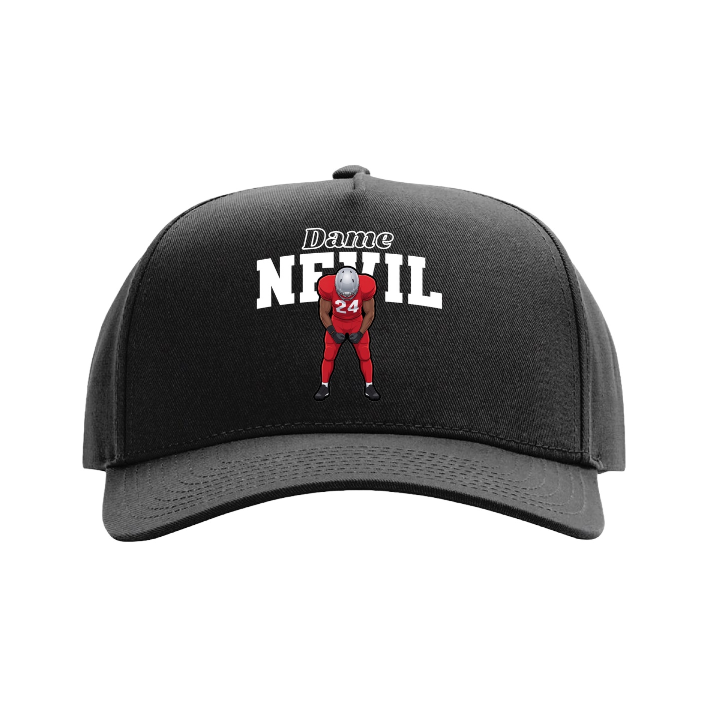 Full Fabric Five-Panel Champ Cap — Name Arch in Black