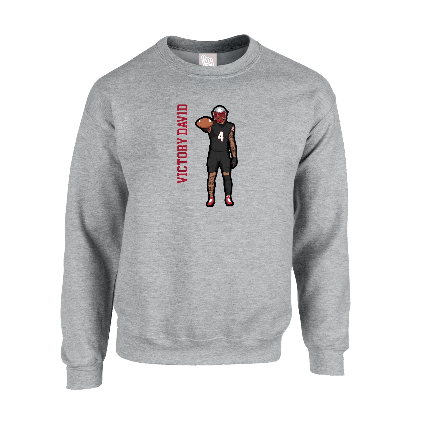 Fleece Crew — Name Vertical in Grey