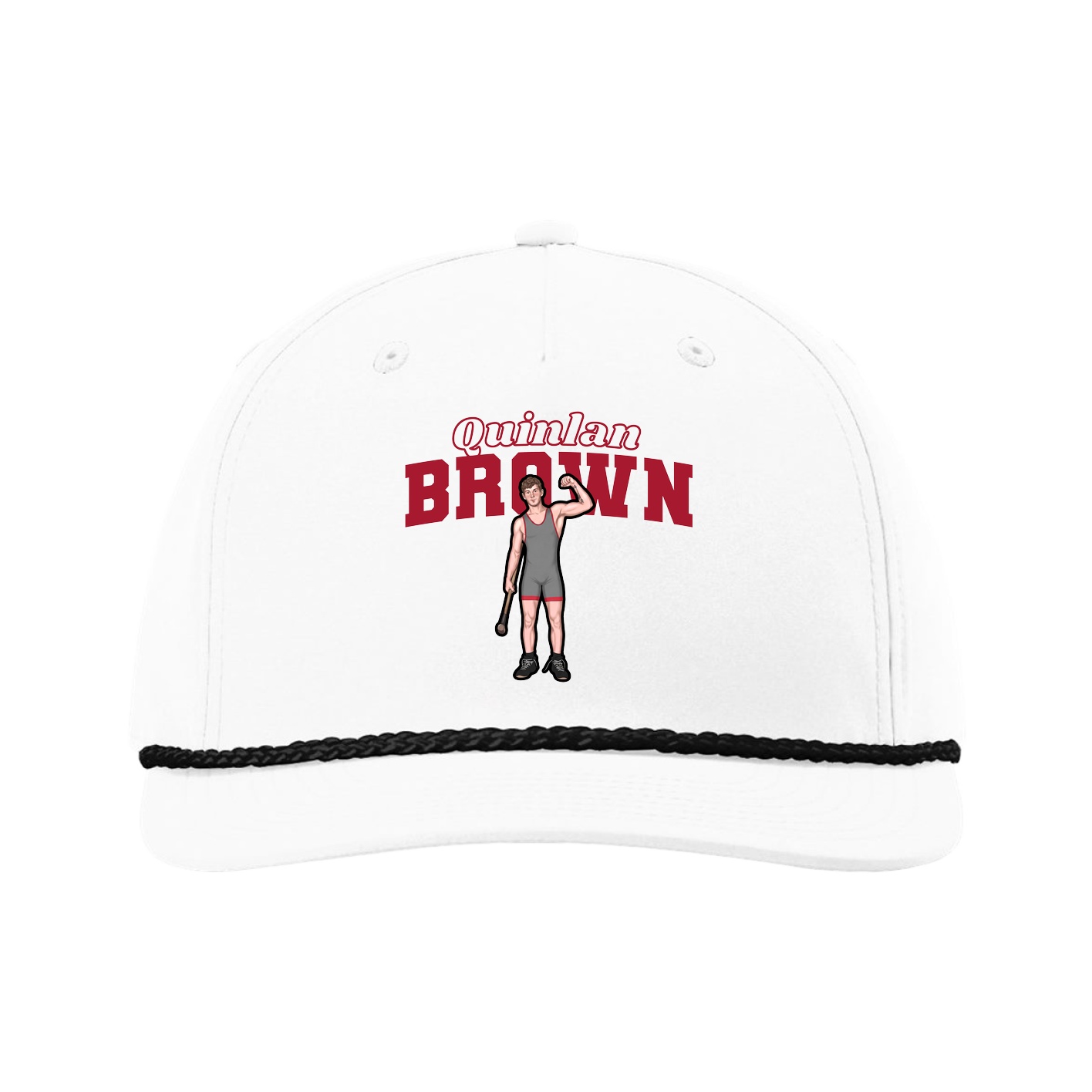 Five-Panel Classic Rope Cap — Name Arch in White