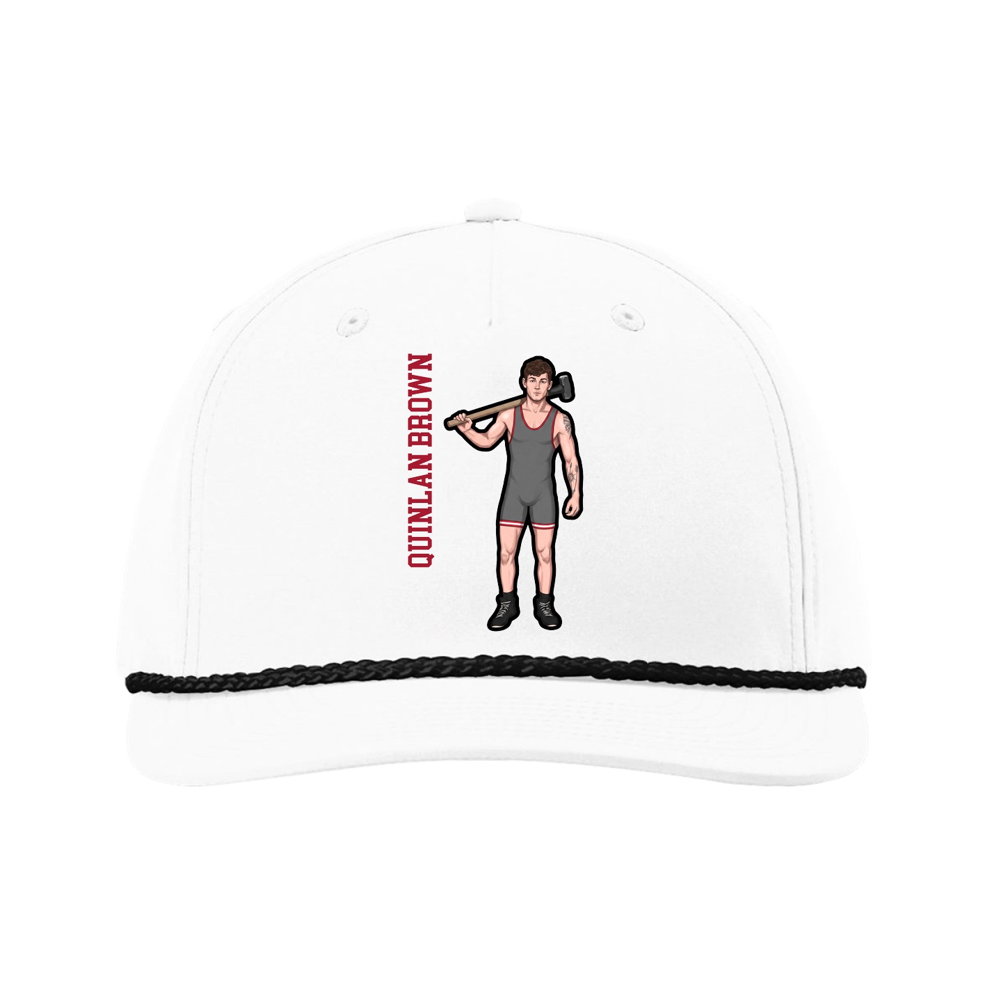 Five-Panel Classic Rope Cap — Name Vertical in White