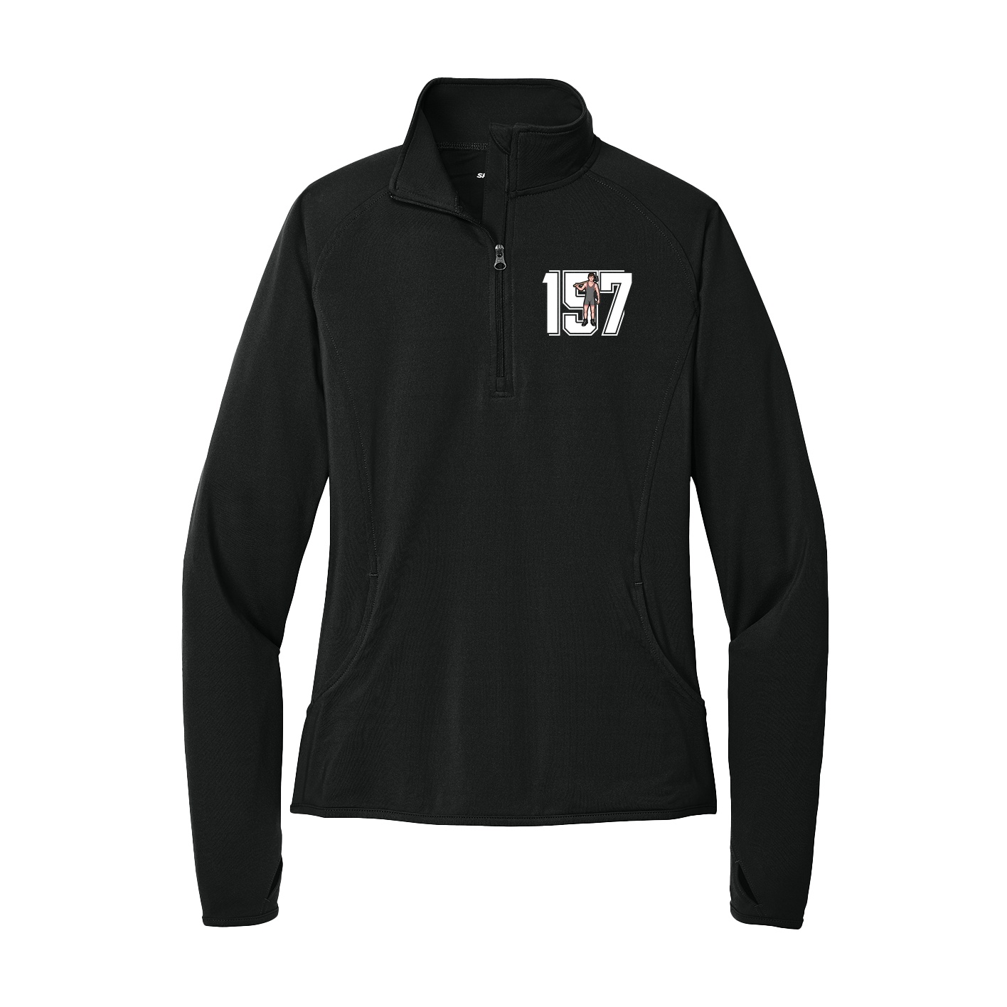 Women's Q-Zip Pullover — Number in Black