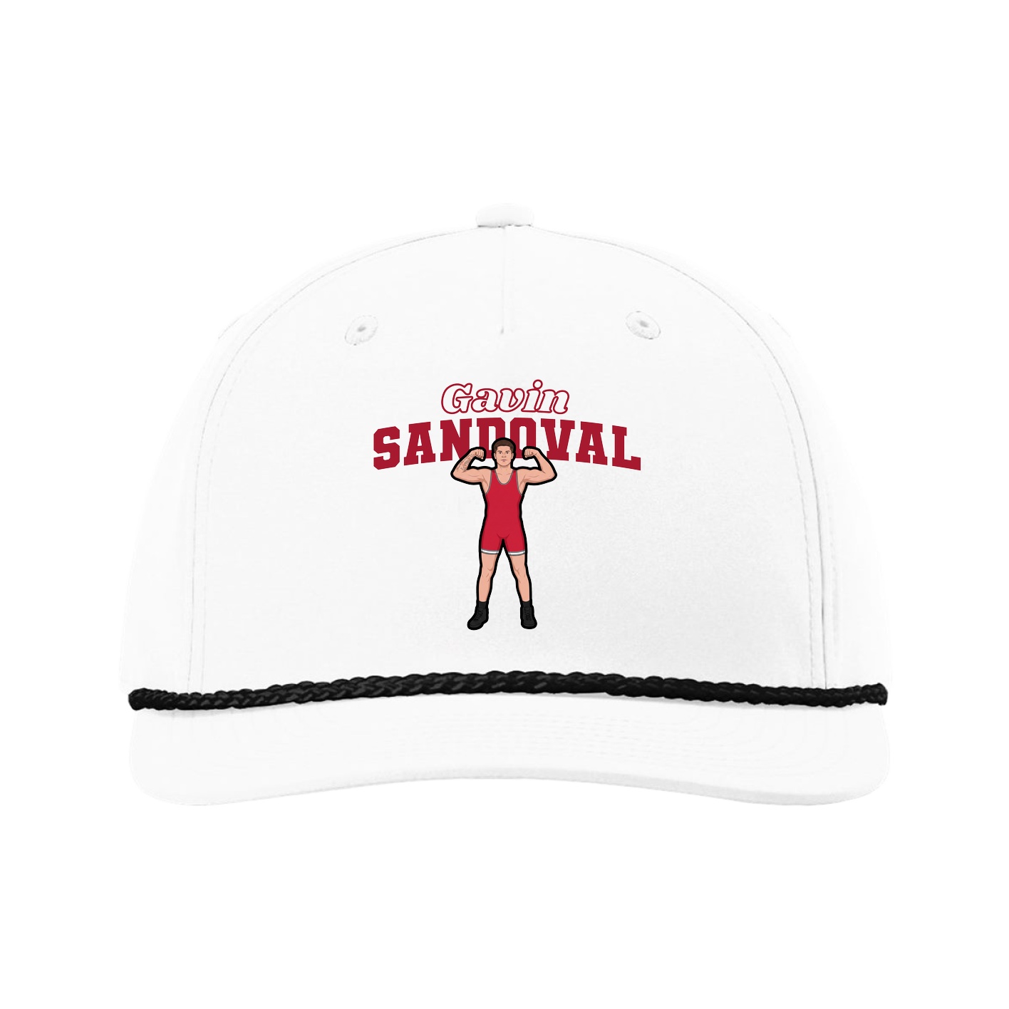 Five-Panel Classic Rope Cap — Name Arch in White