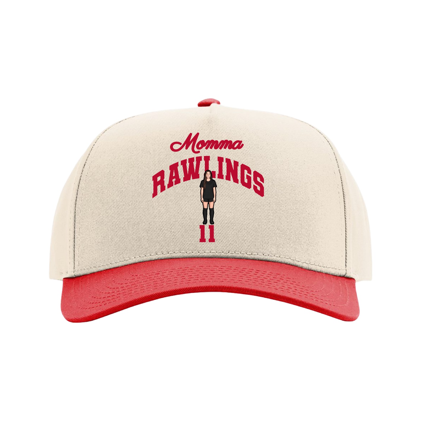 Full Fabric Five-Panel Champ Cap — Mothers Day Arch in Cream/Red