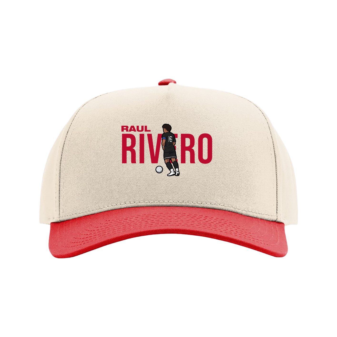Full Fabric Five-Panel Champ Cap — Player Name in Cream/Red
