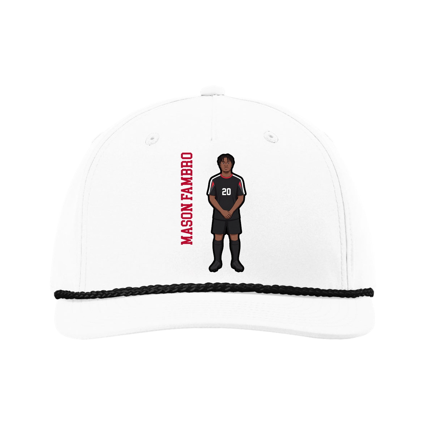 Five-Panel Classic Rope Cap — Name Vertical in White