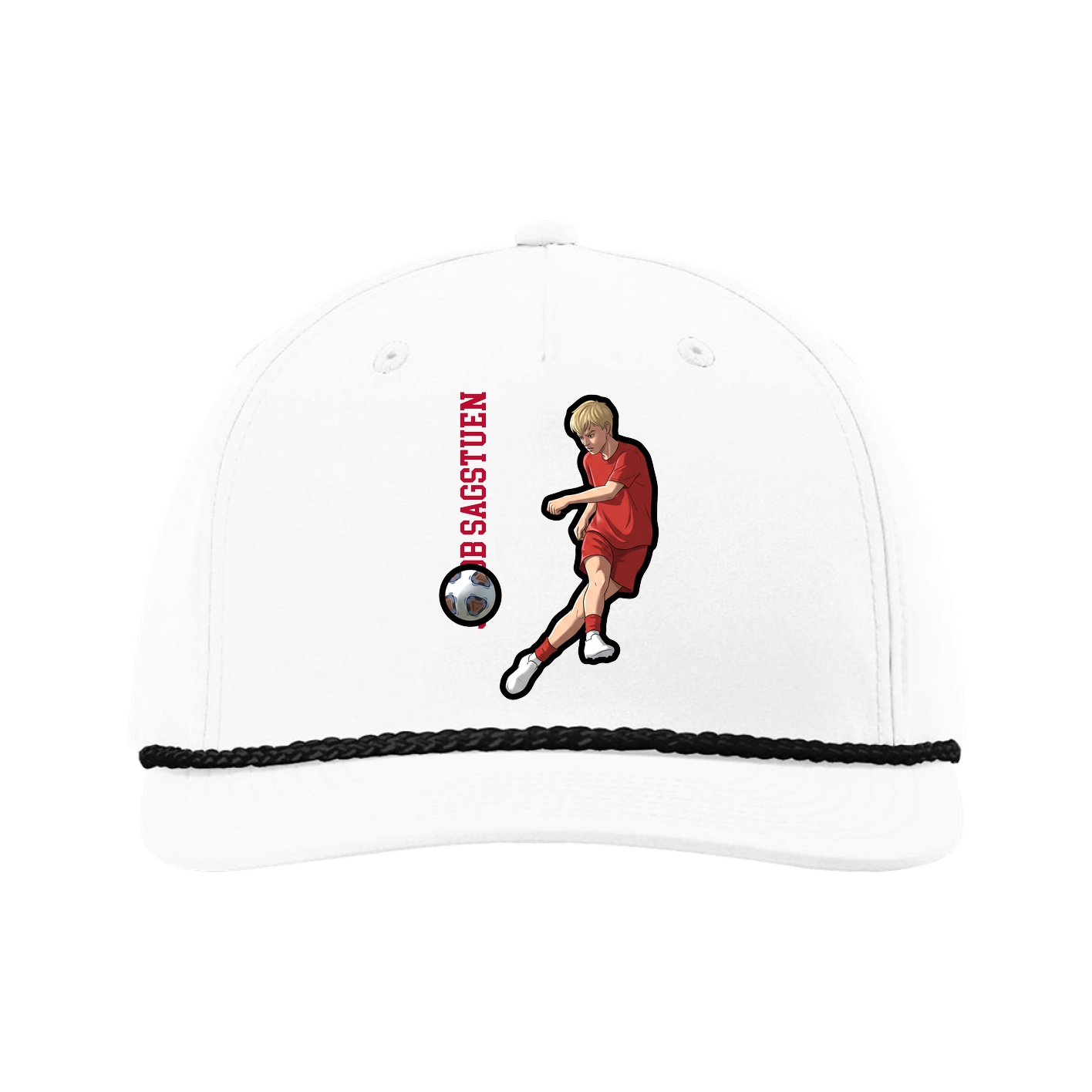 Five-Panel Classic Rope Cap — Name Vertical in White
