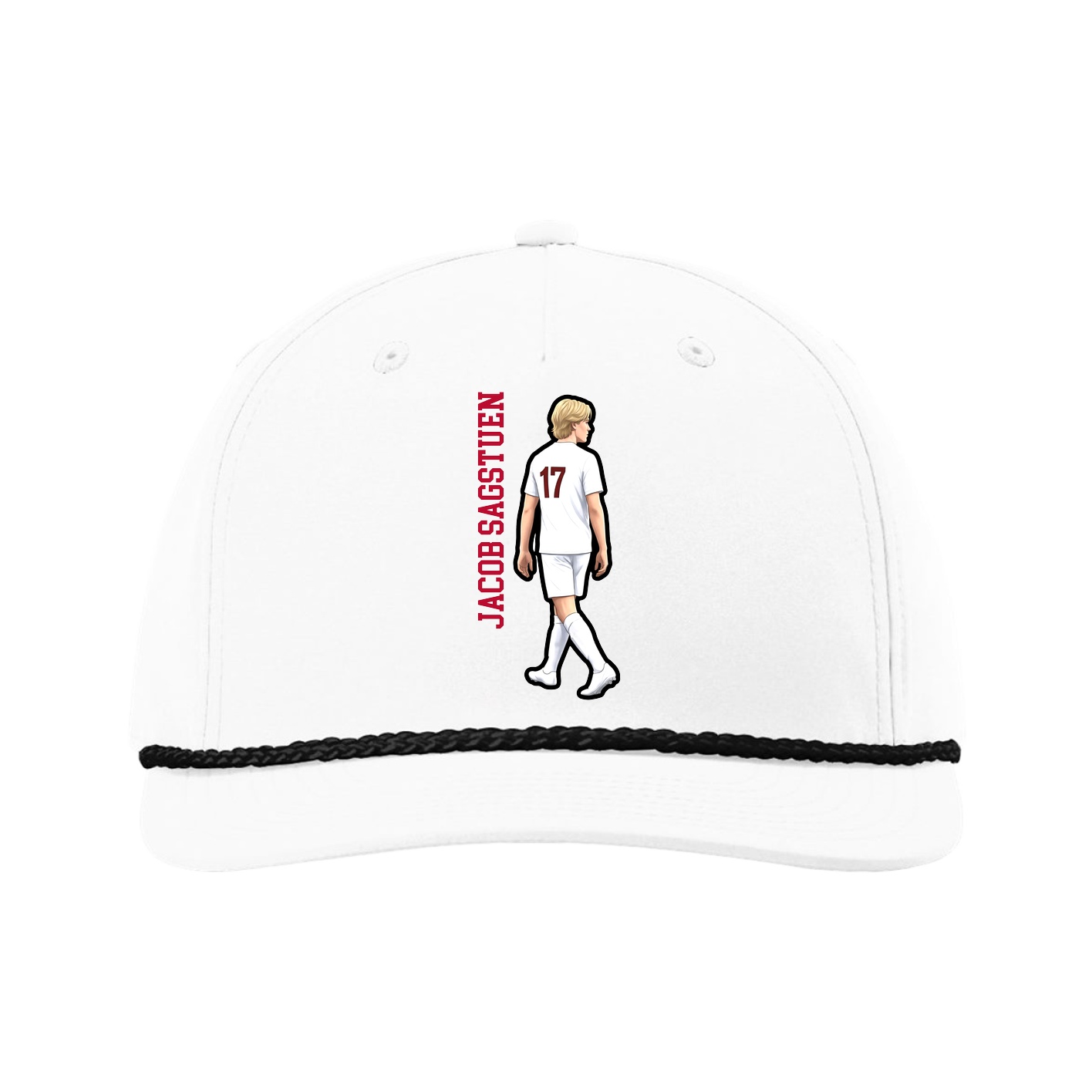 Five-Panel Classic Rope Cap — Name Vertical in White