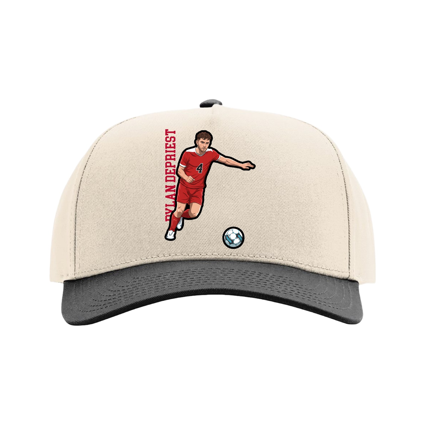 Full Fabric Five-Panel Champ Cap — Name Vertical in Cream/Black