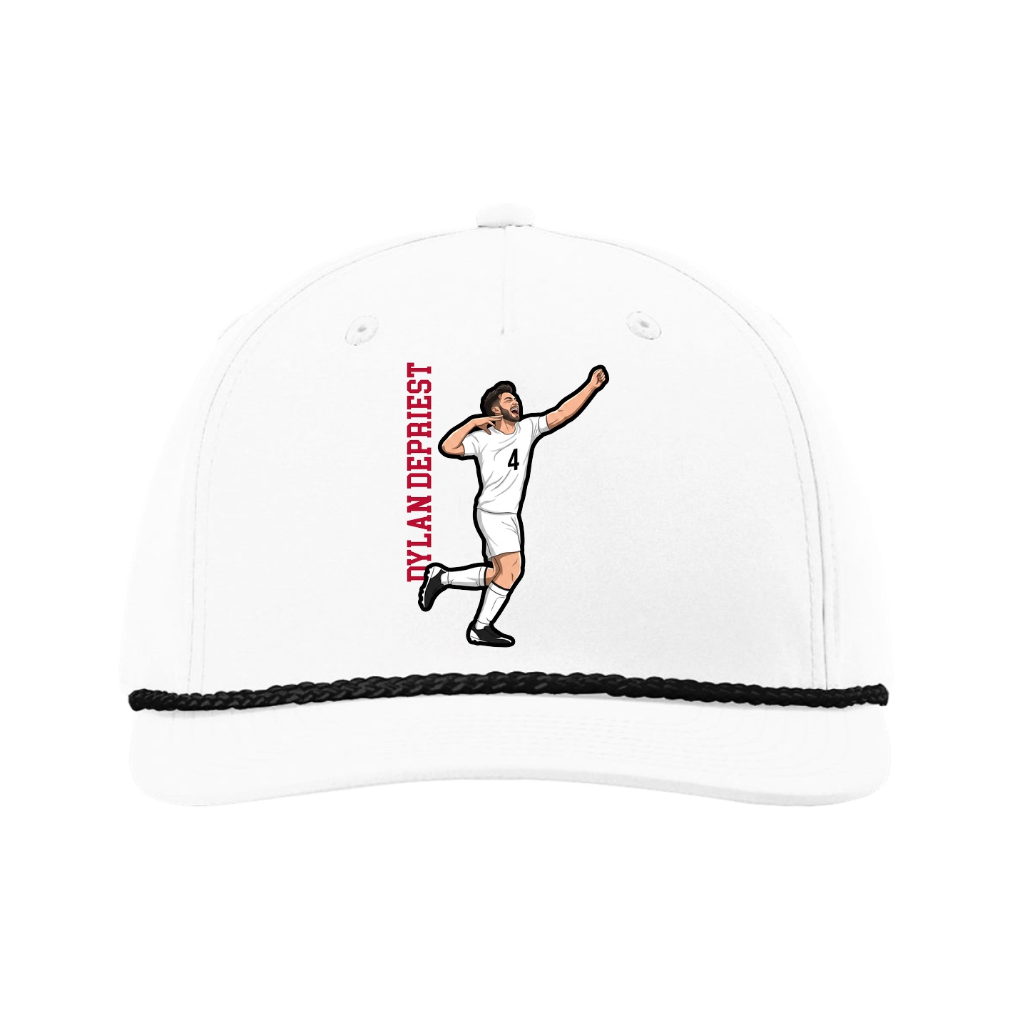 Five-Panel Classic Rope Cap — Name Vertical in White