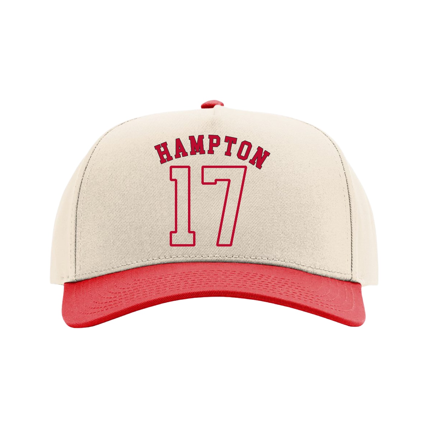 Full Fabric Five-Panel Champ Cap — Shirsey Arch in Cream/Red
