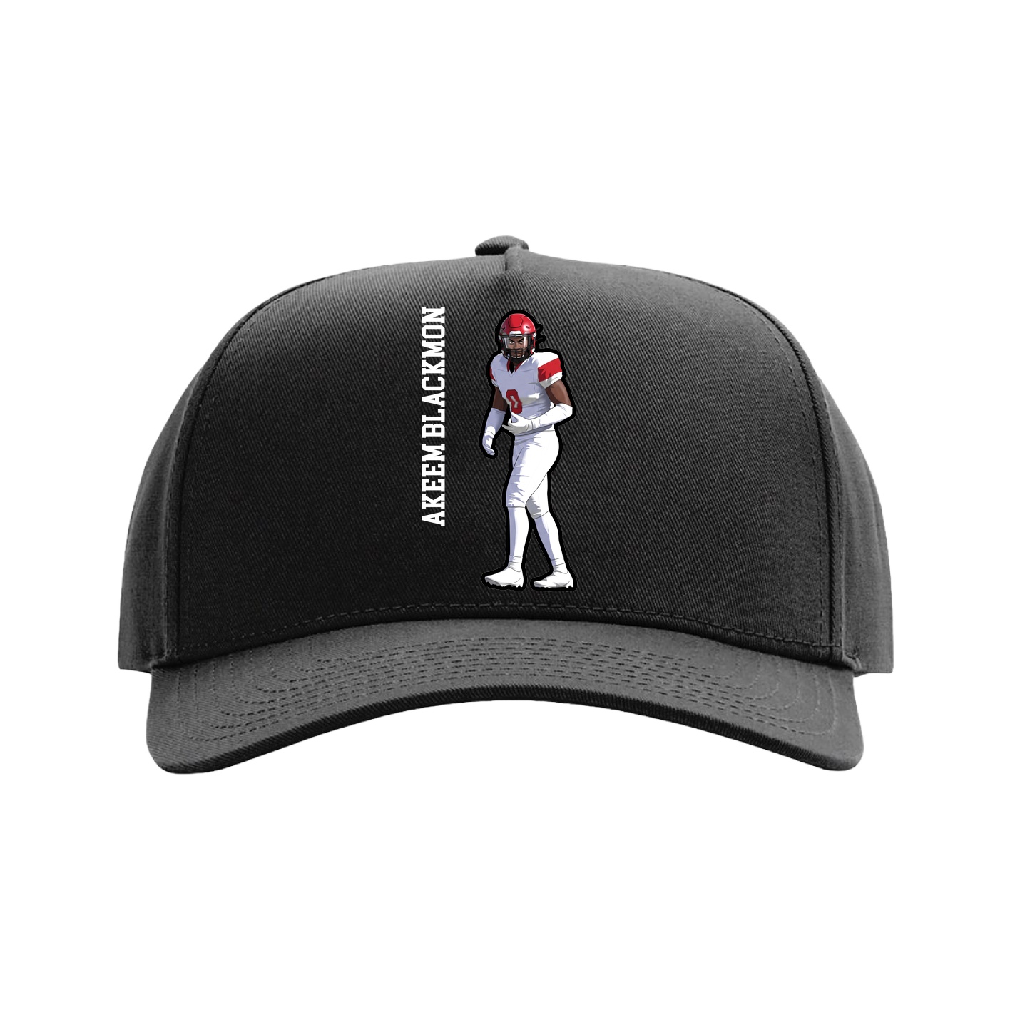 Full Fabric Five-Panel Champ Cap — Name Vertical in Black