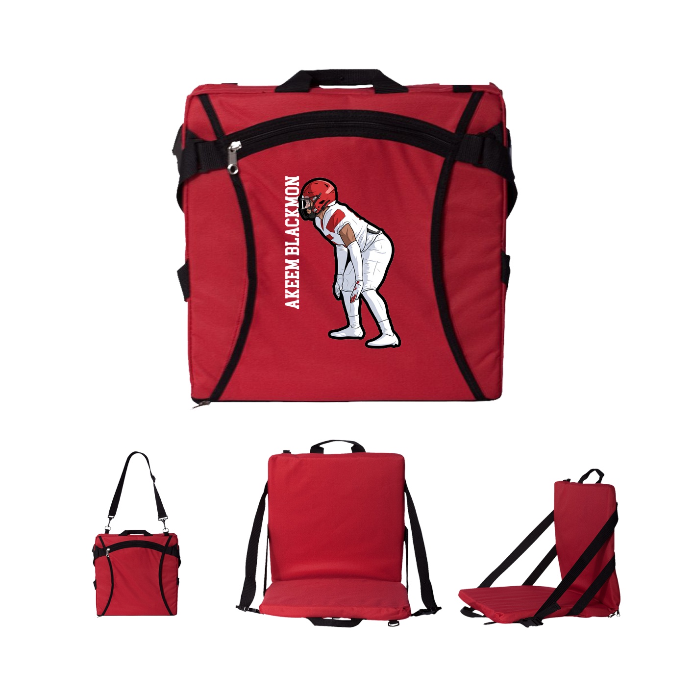 Folding Stadium Seat — Name Vertical in Red