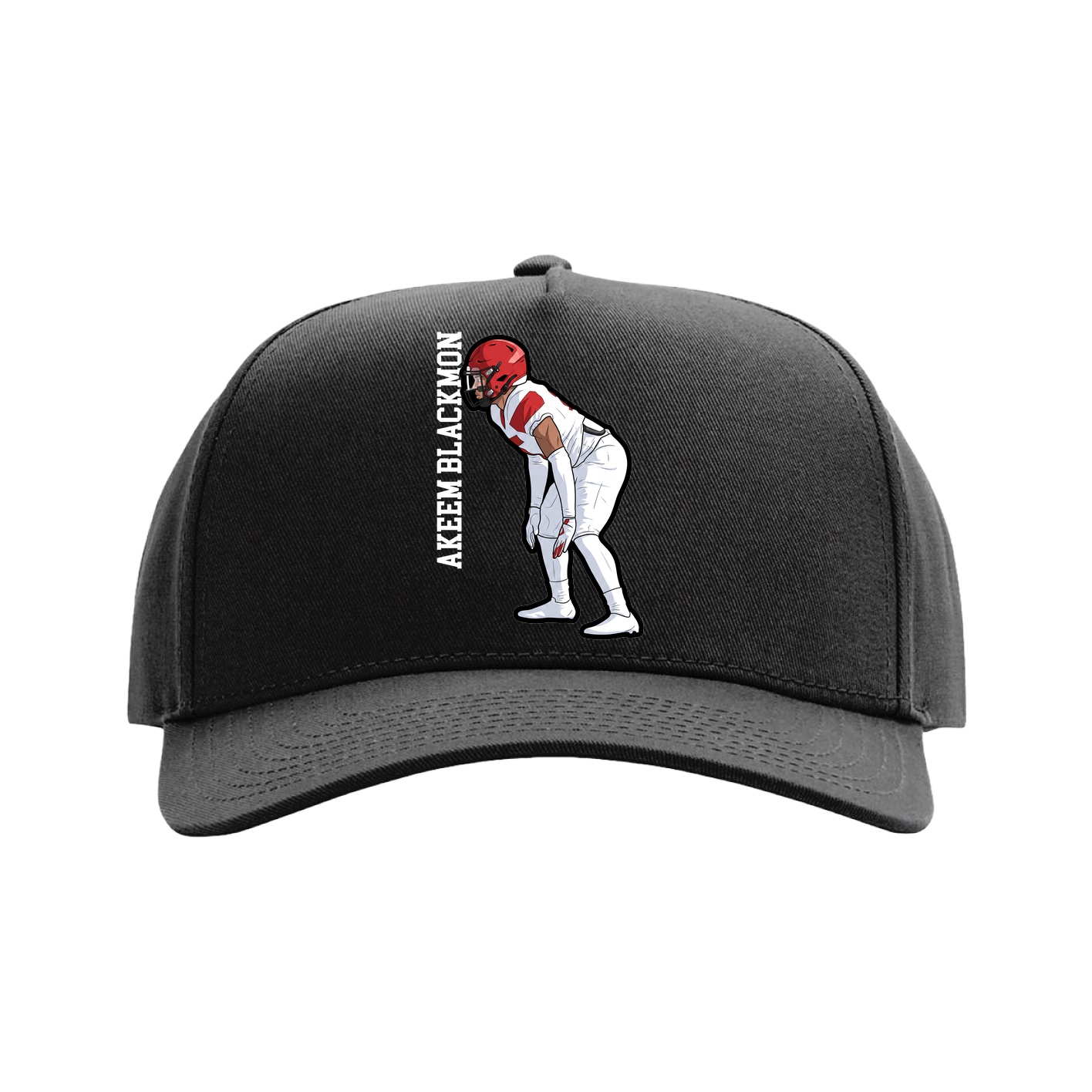 Full Fabric Five-Panel Champ Cap — Name Vertical in Black
