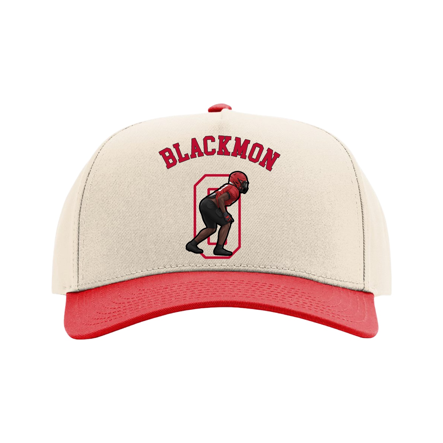 Full Fabric Five-Panel Champ Cap — Shirsey Arch in Cream/Red