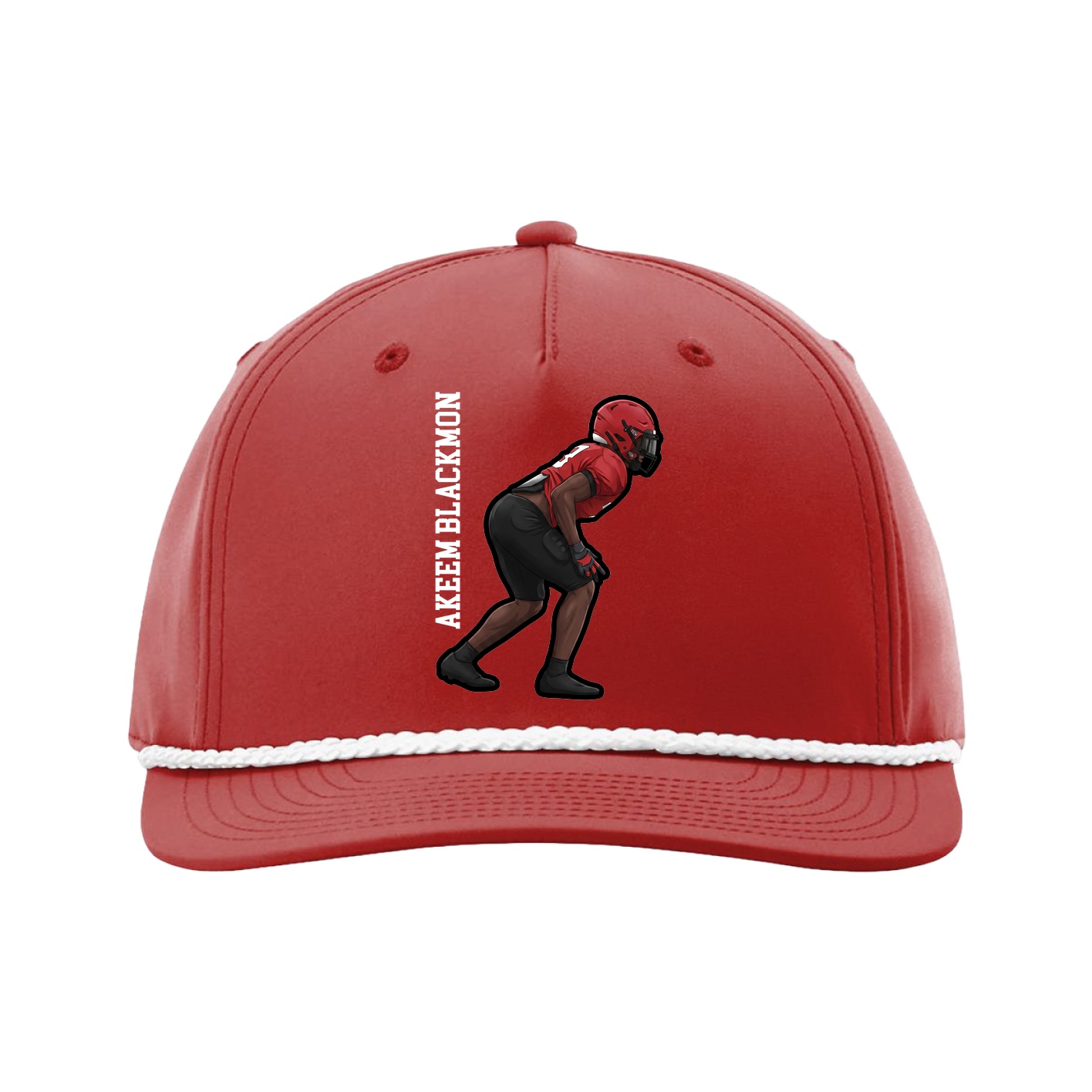 Five-Panel Classic Rope Cap — Name Vertical in Red