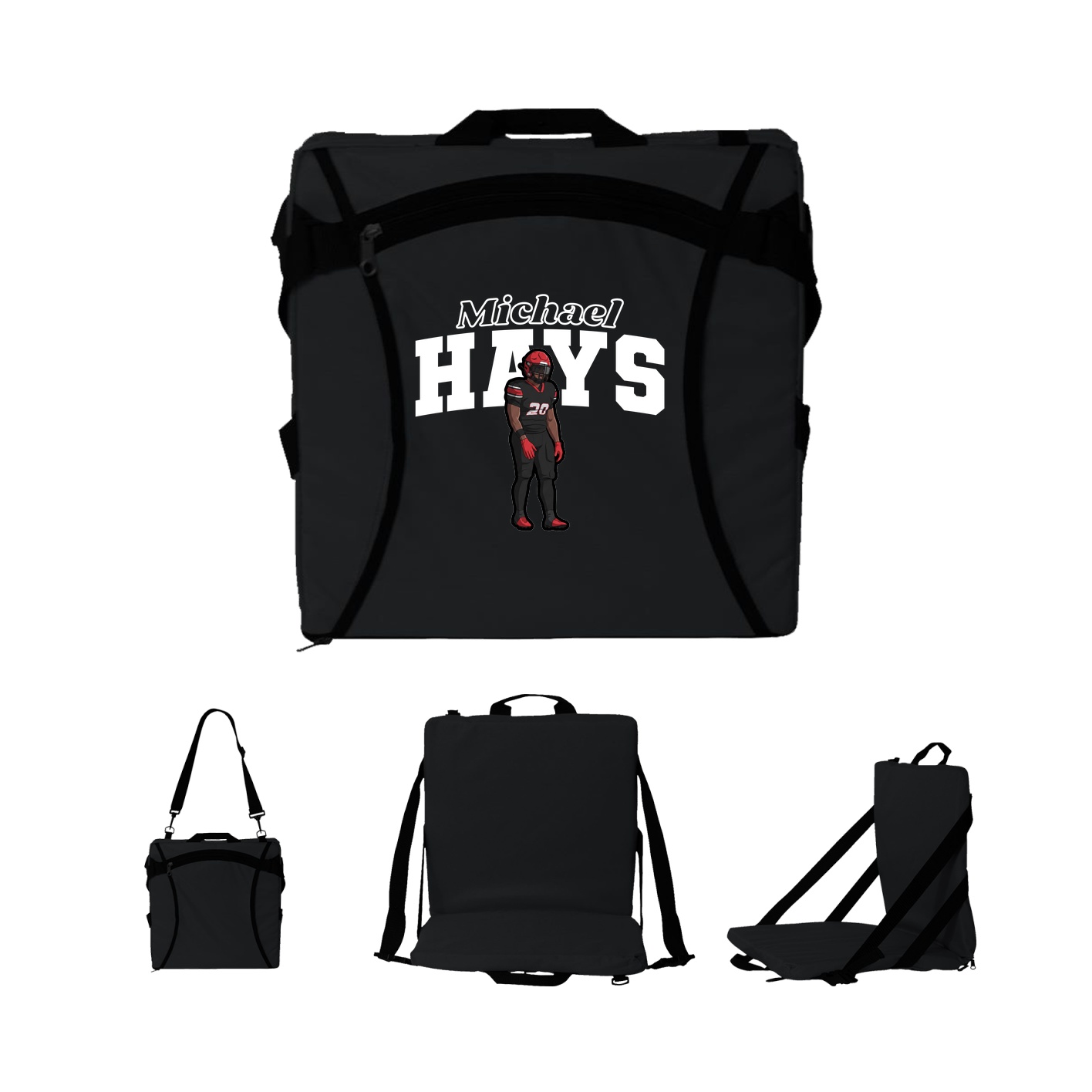 Folding Stadium Seat — Name Arch in Black