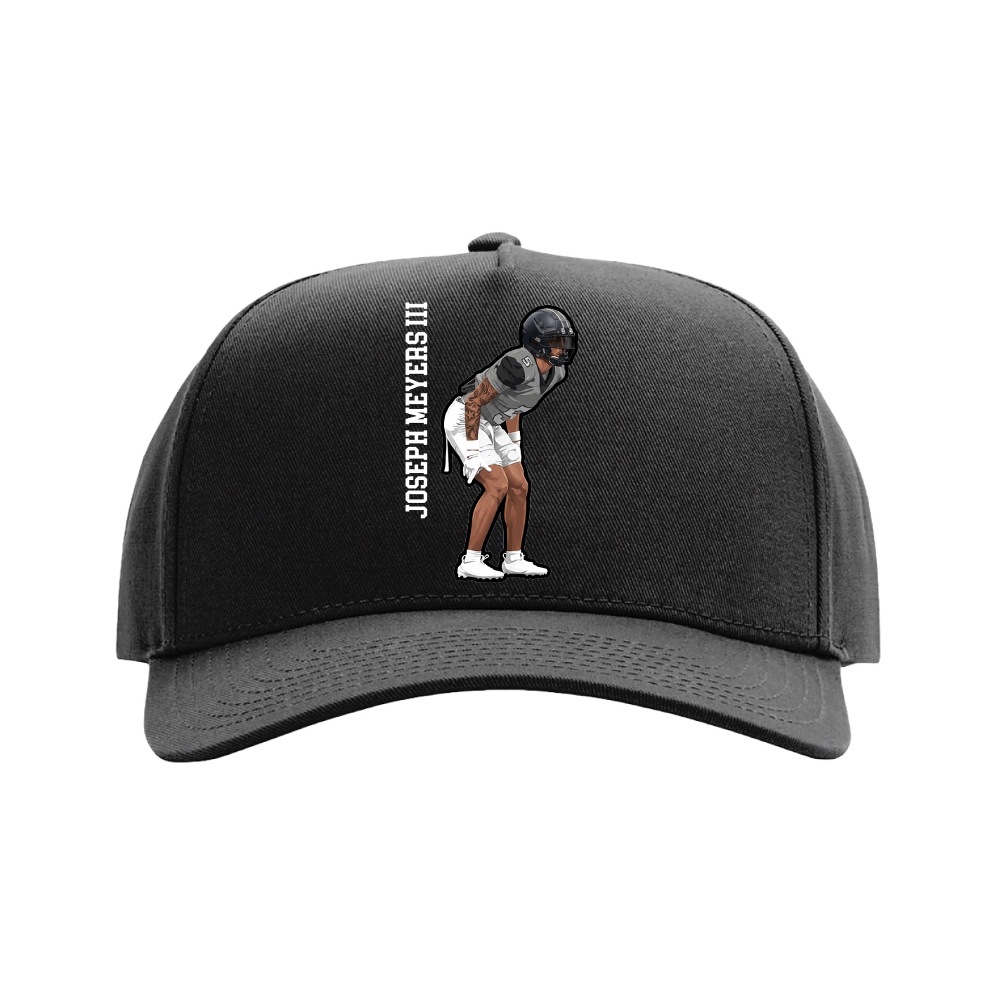 Full Fabric Five-Panel Champ Cap — Name Vertical in Black