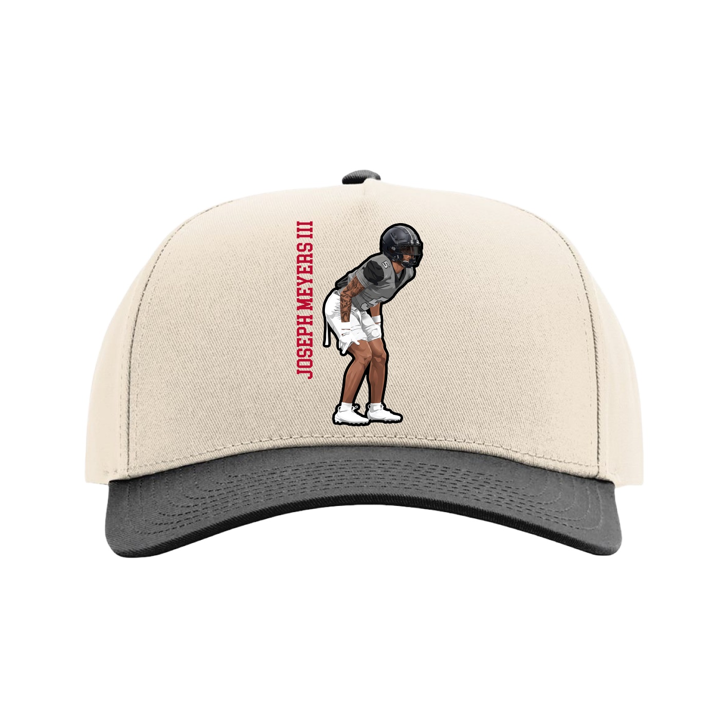 Full Fabric Five-Panel Champ Cap — Name Vertical in Cream/Black