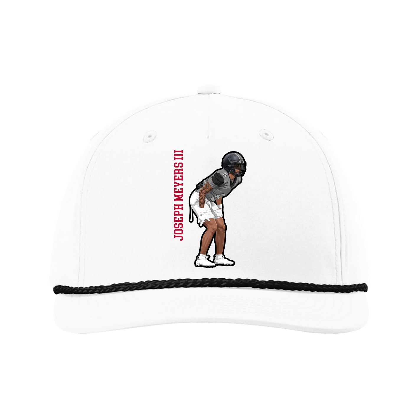 Five-Panel Classic Rope Cap — Name Vertical in White
