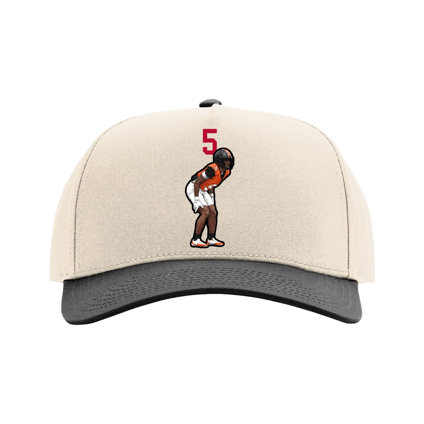 Full Fabric Five-Panel Champ Cap — Number Top in Cream/Black