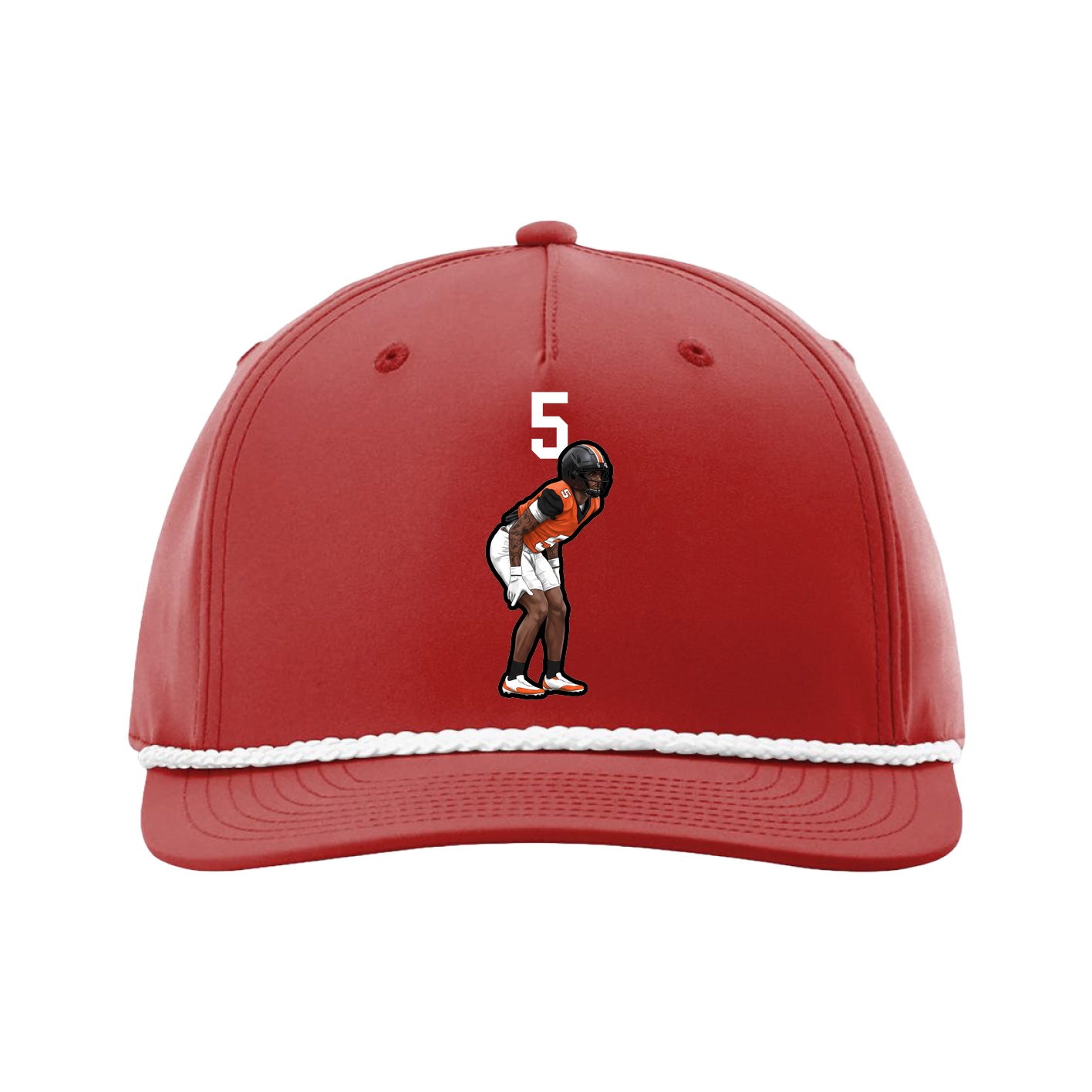 Five-Panel Classic Rope Cap — Number Top in Red