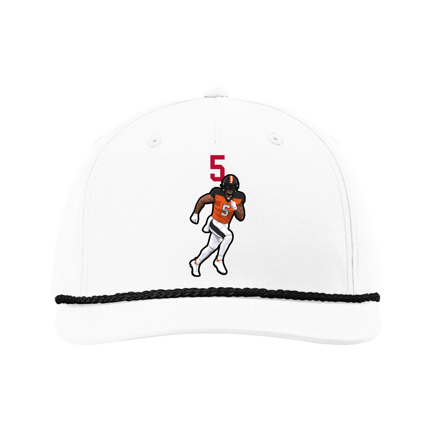 Five-Panel Classic Rope Cap — Number Top in White