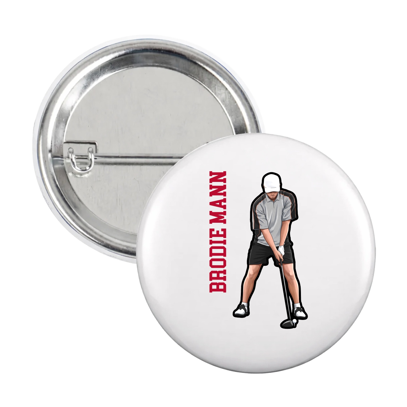 Game Day Button — Name Vertical in White