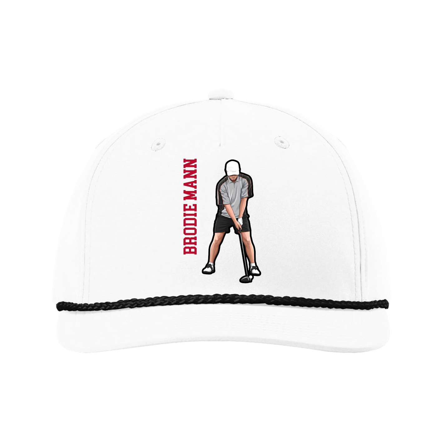 Five-Panel Classic Rope Cap — Name Vertical in White