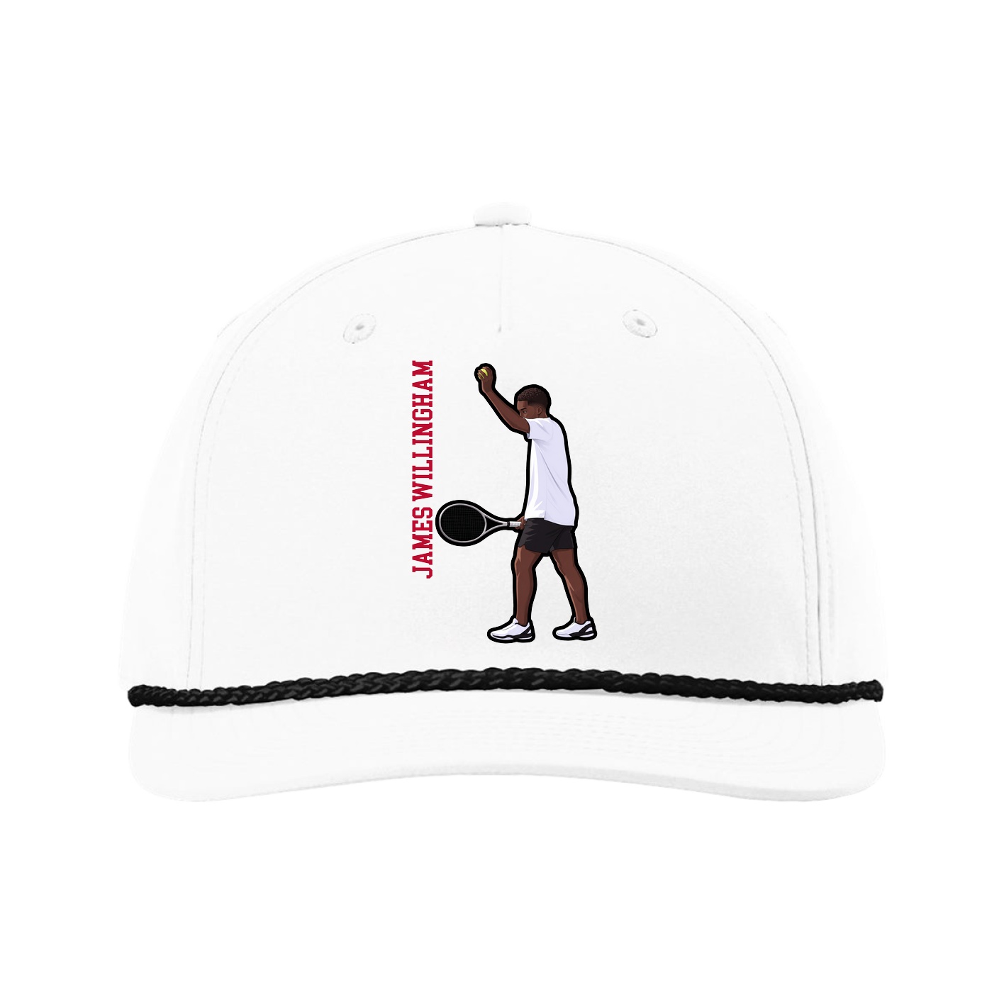 Five-Panel Classic Rope Cap — Name Vertical in White