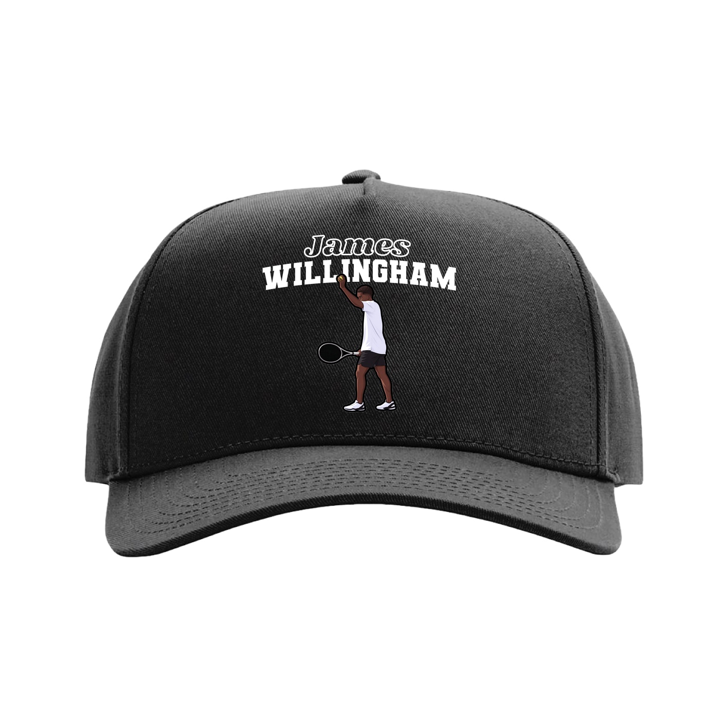 Full Fabric Five-Panel Champ Cap — Name Arch in Black