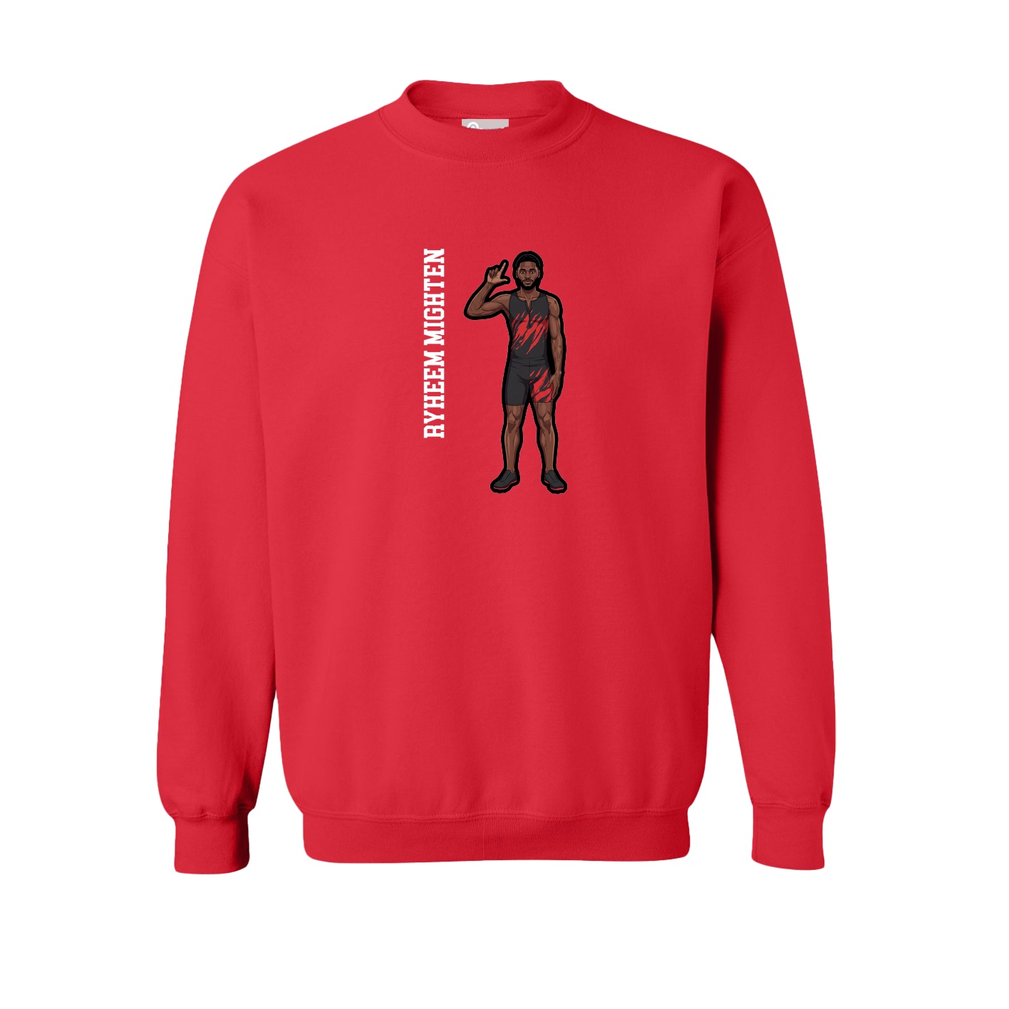 Fleece Crew — Name Vertical in Red