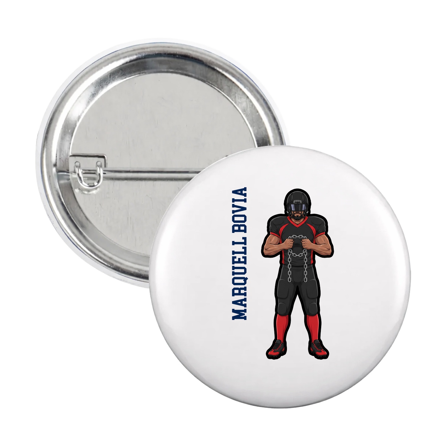Game Day Button — Name Vertical in White