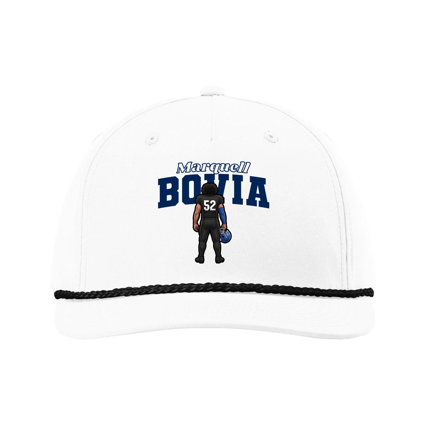Five-Panel Classic Rope Cap — Name Arch in White