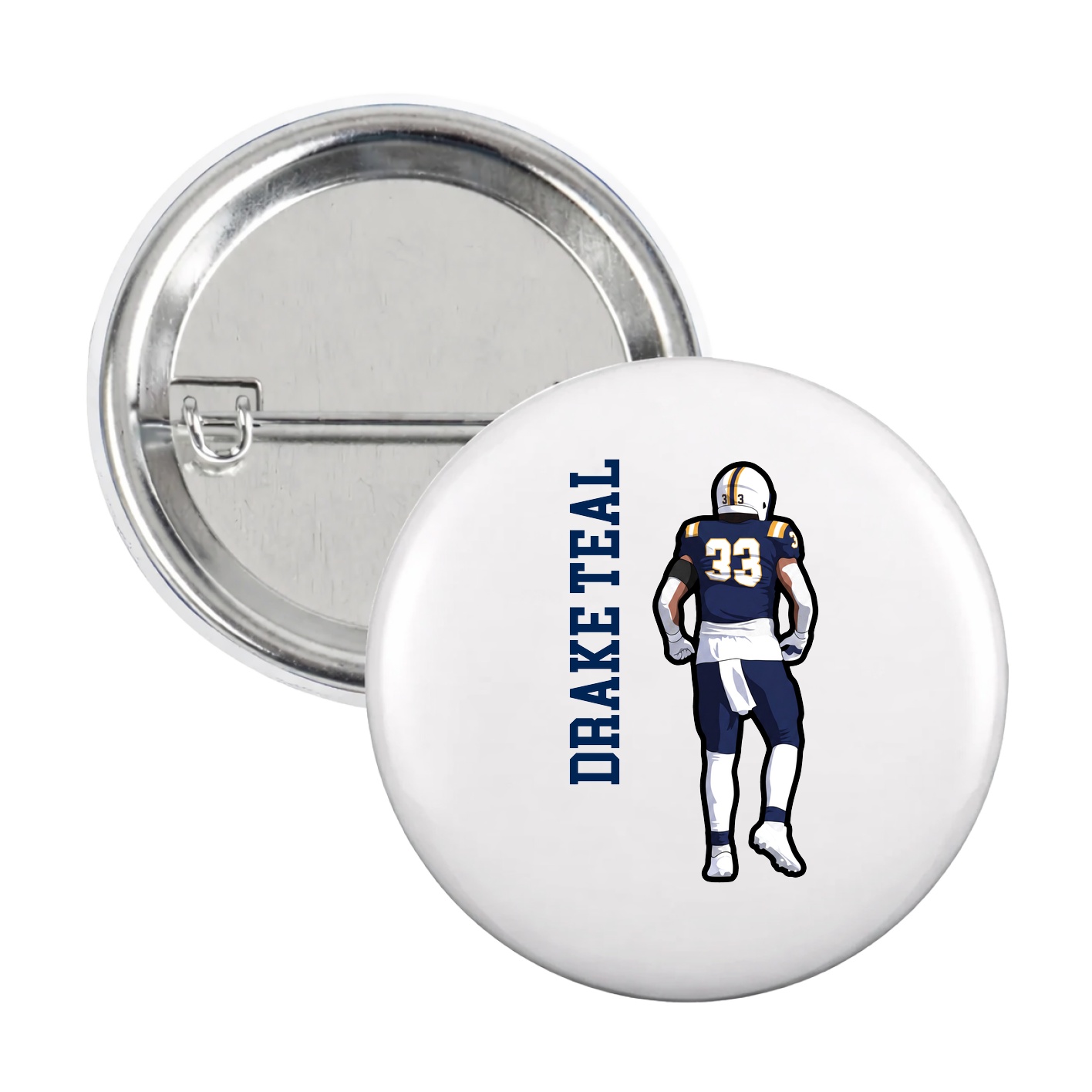Game Day Button — Name Vertical in White