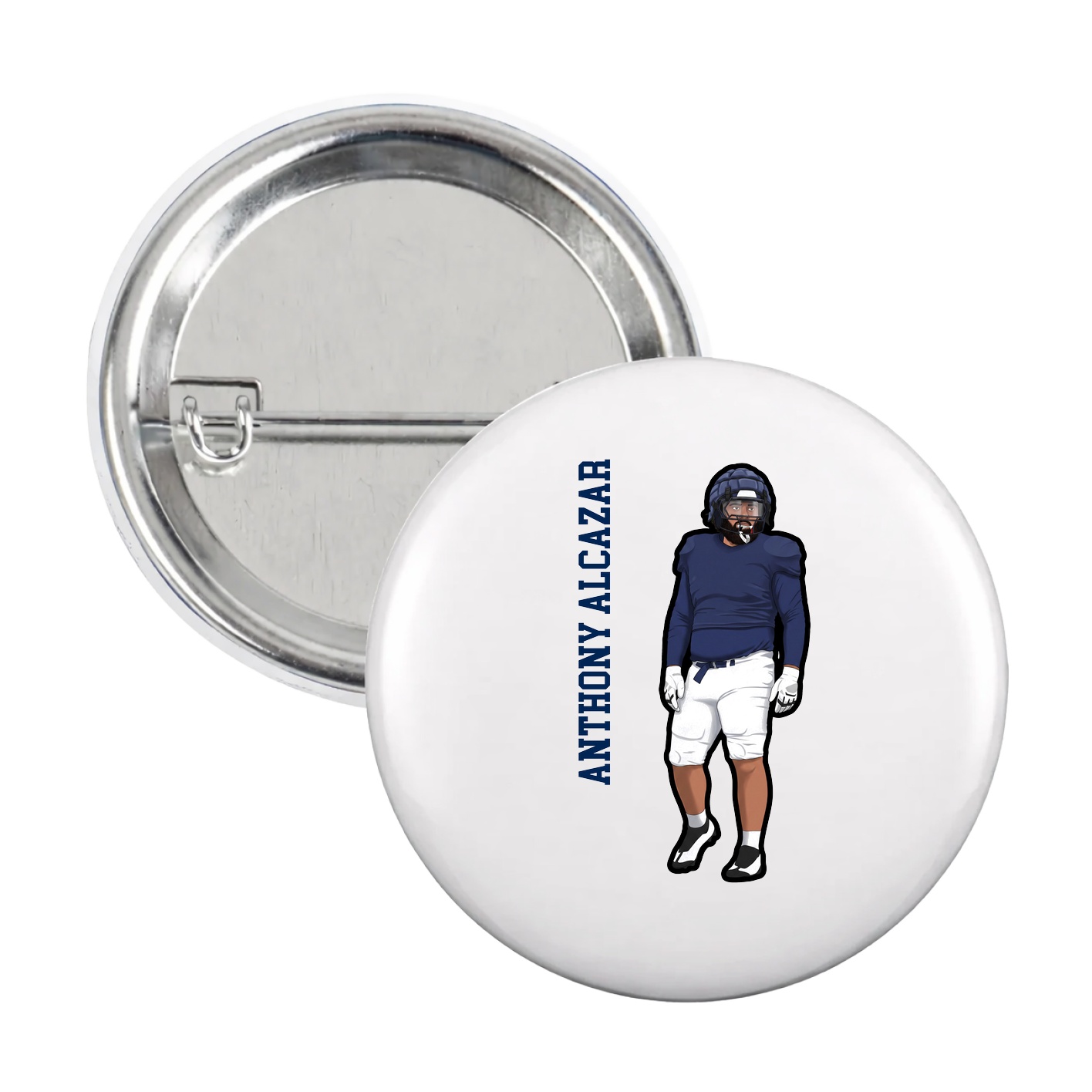 Game Day Button — Name Vertical in White