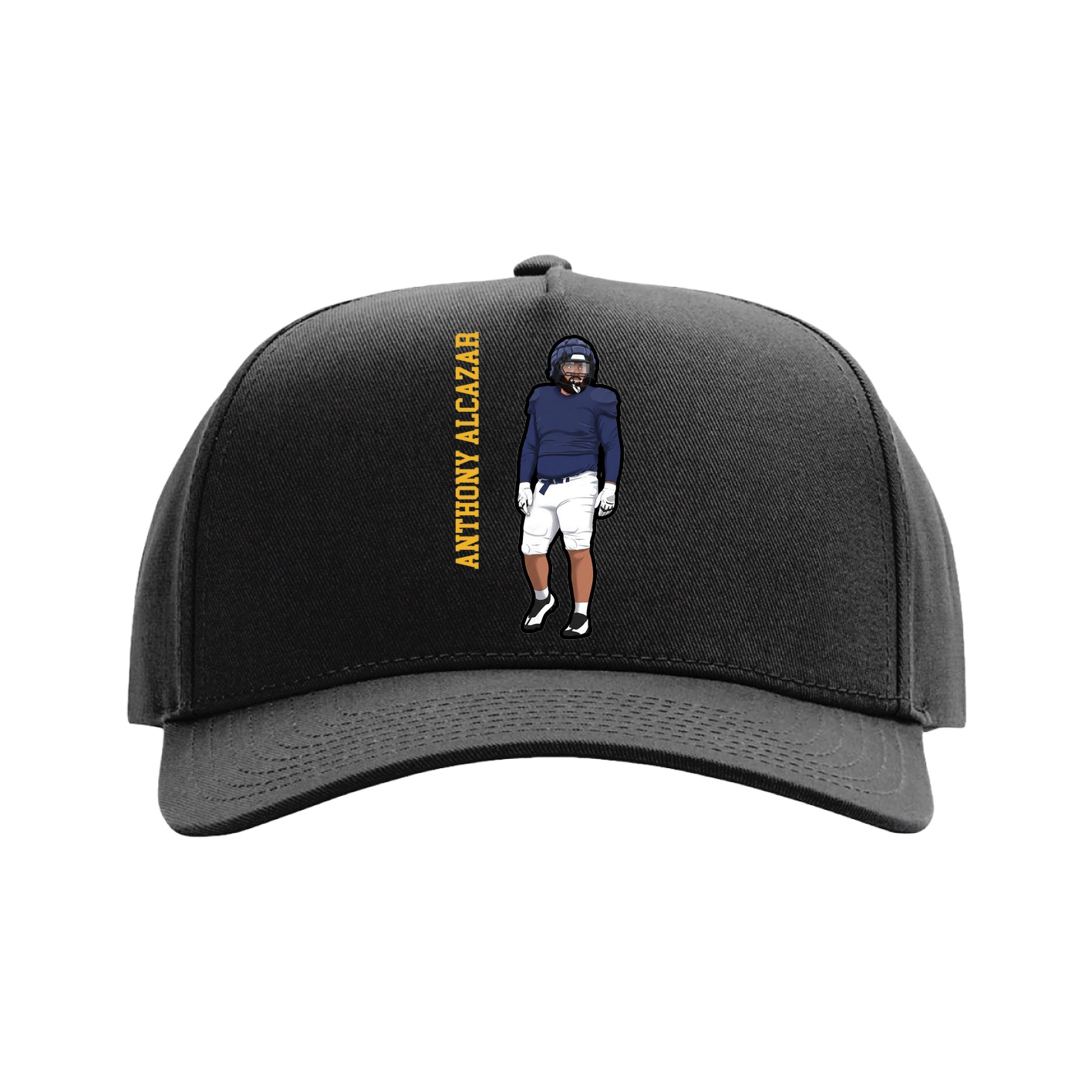 Full Fabric Five-Panel Champ Cap — Name Vertical in Black