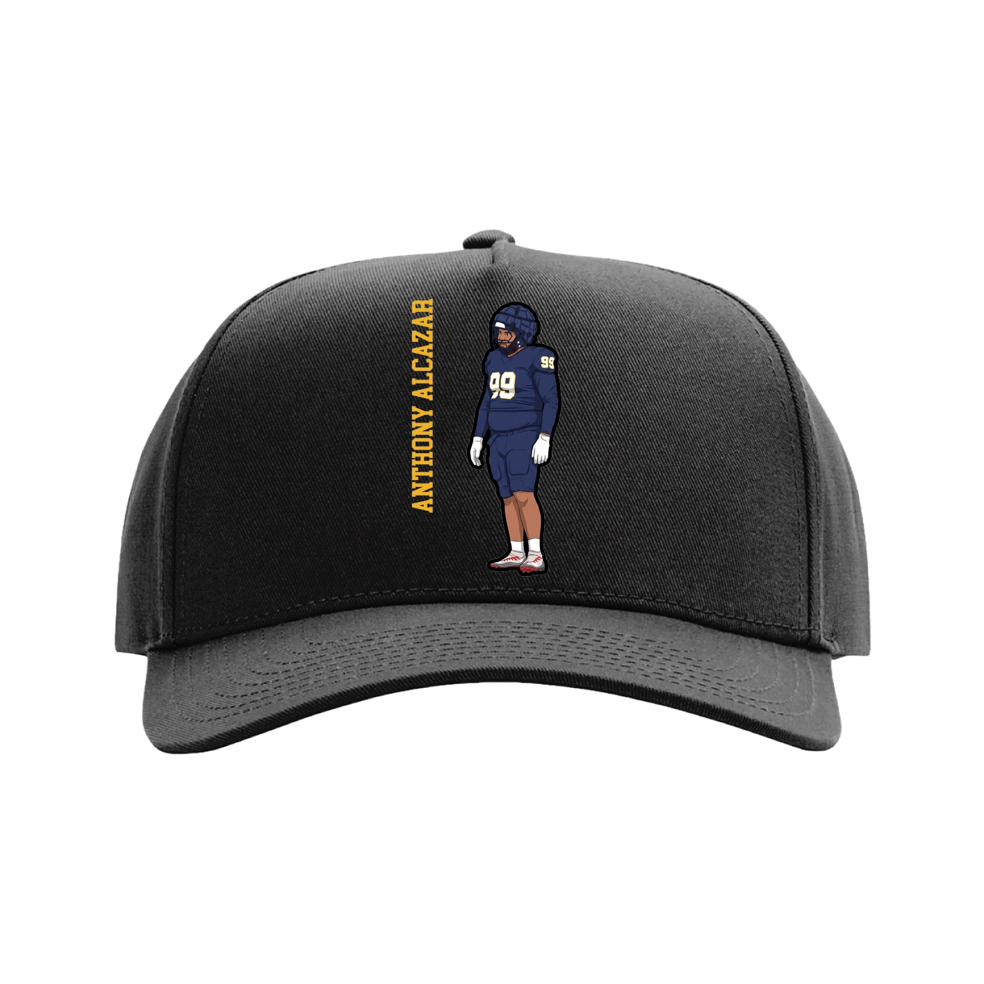 Full Fabric Five-Panel Champ Cap — Name Vertical in Black