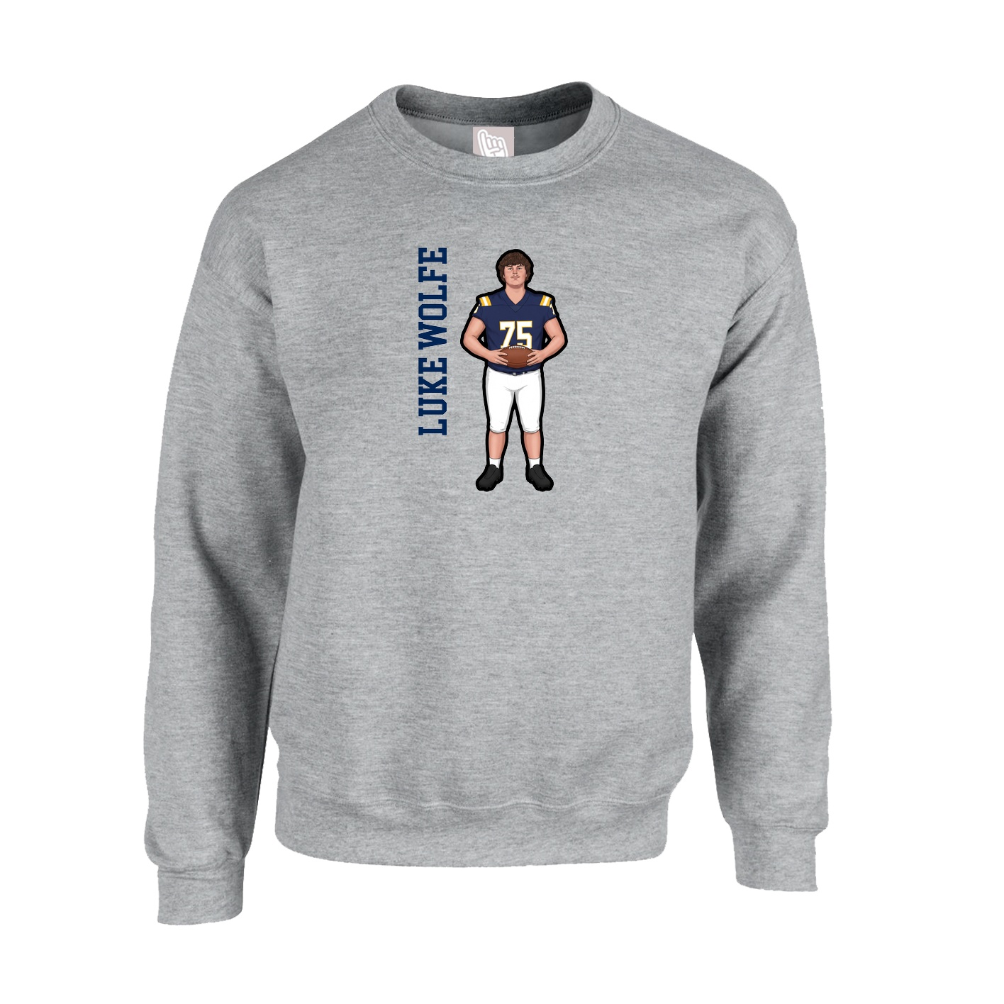 Fleece Crew — Name Vertical in Grey