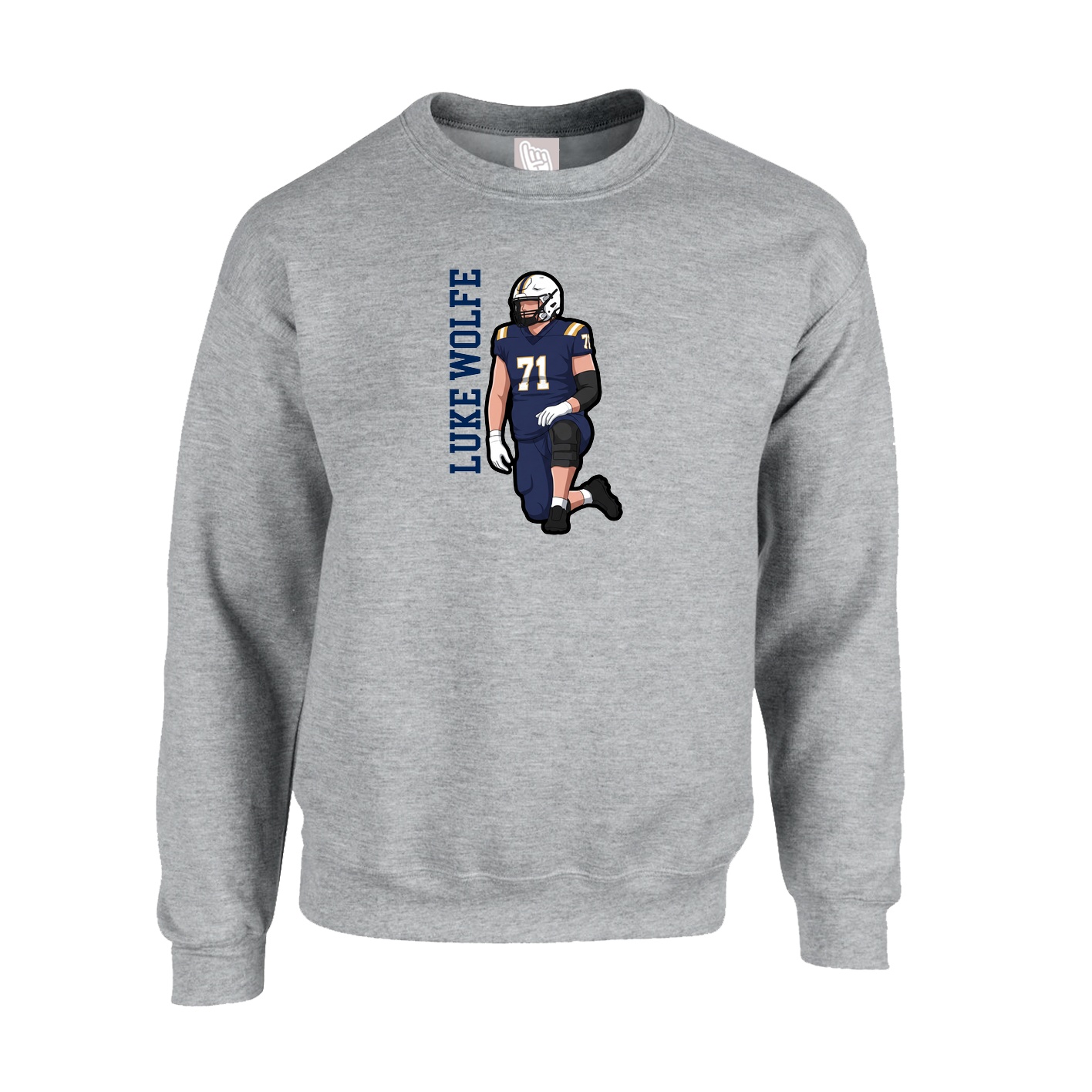 Fleece Crew — Name Vertical in Grey