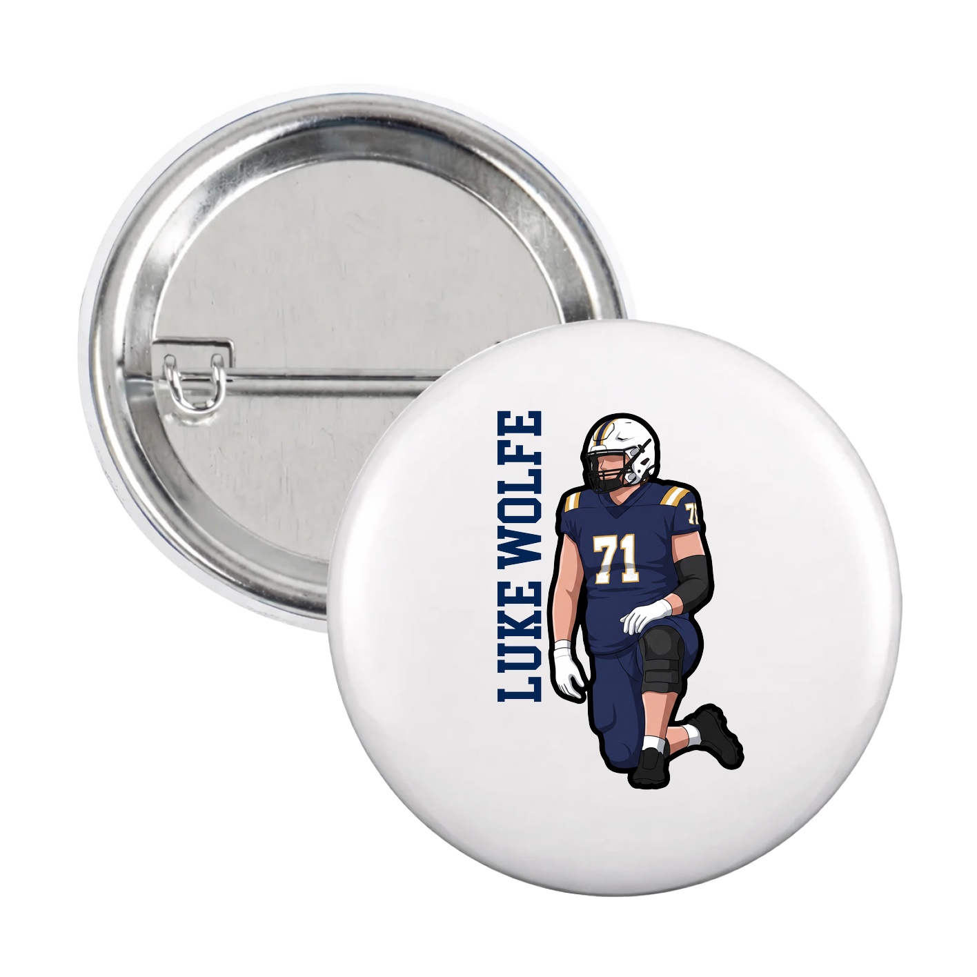 Game Day Button — Name Vertical in White