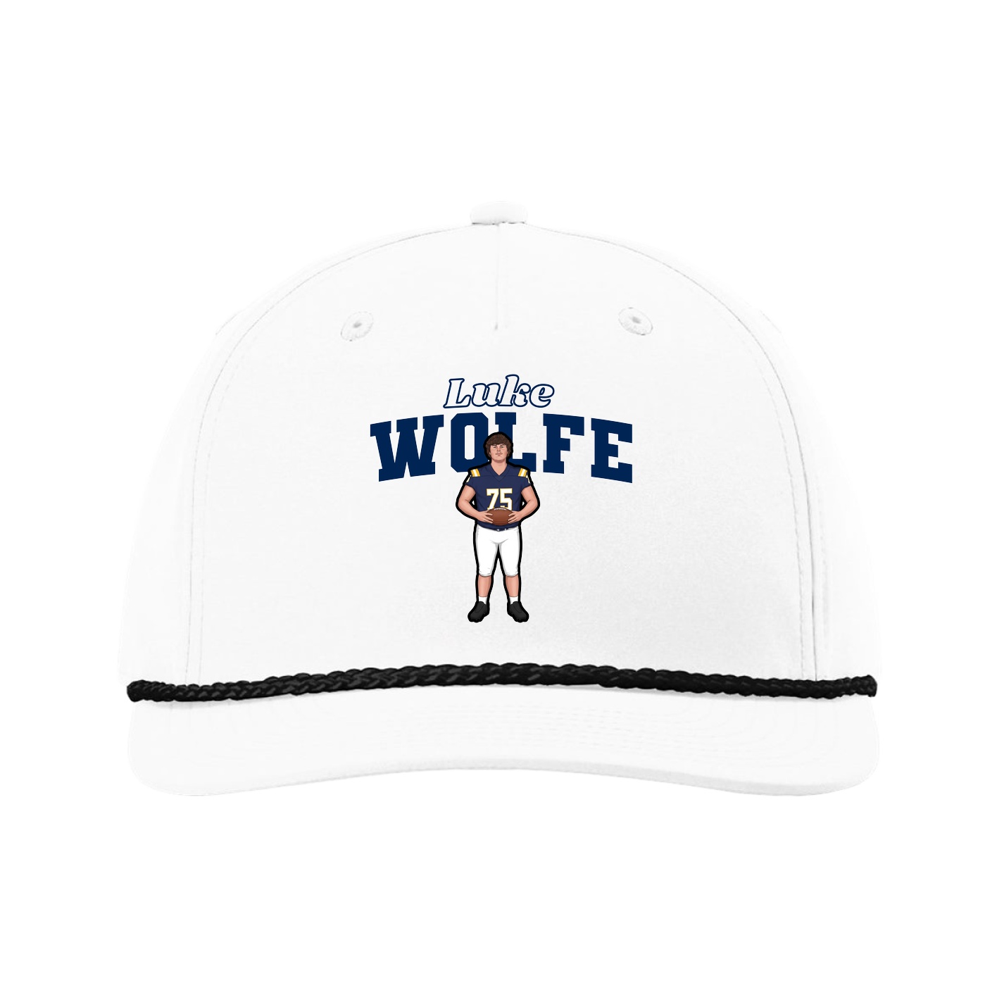 Five-Panel Classic Rope Cap — Name Arch in White