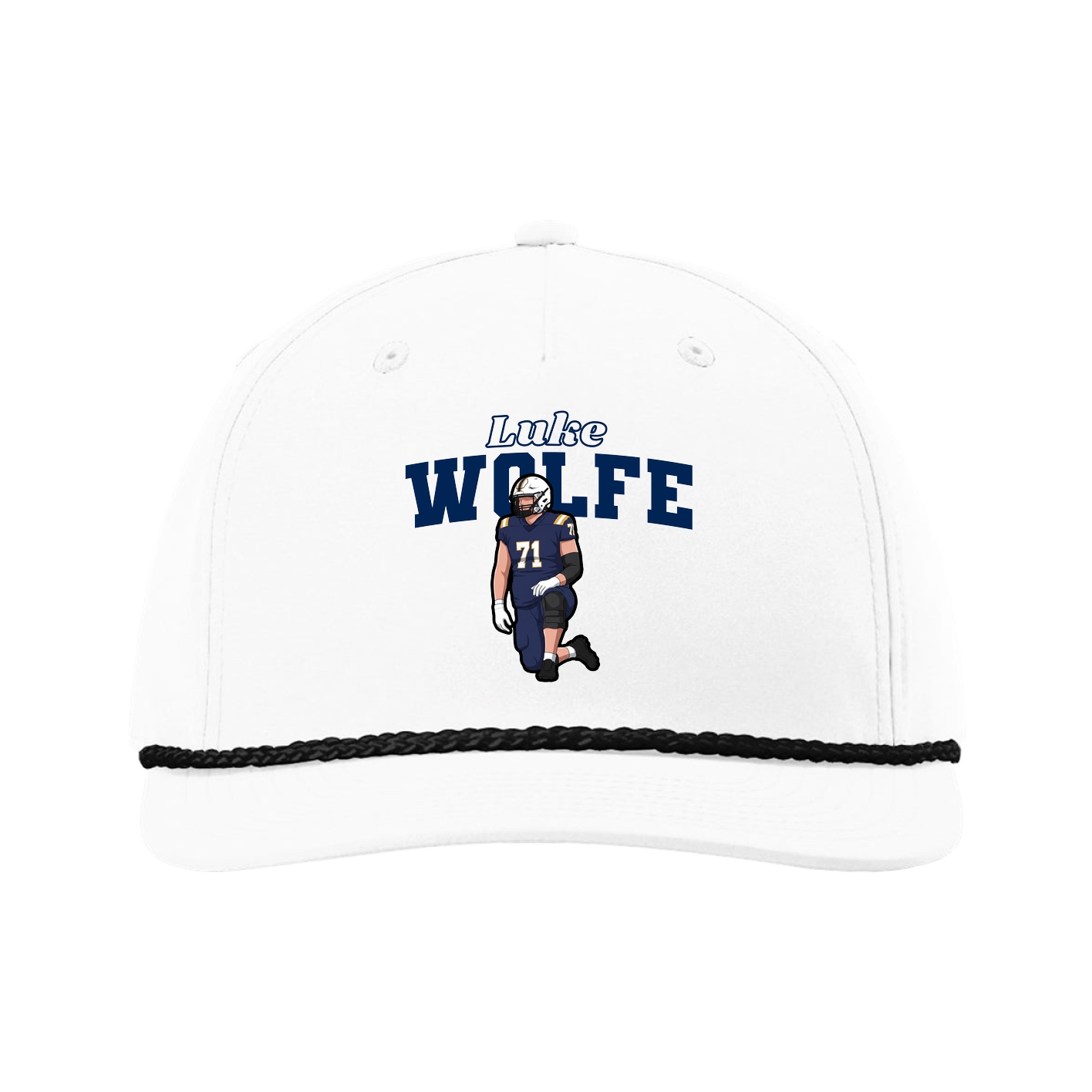 Five-Panel Classic Rope Cap — Name Arch in White