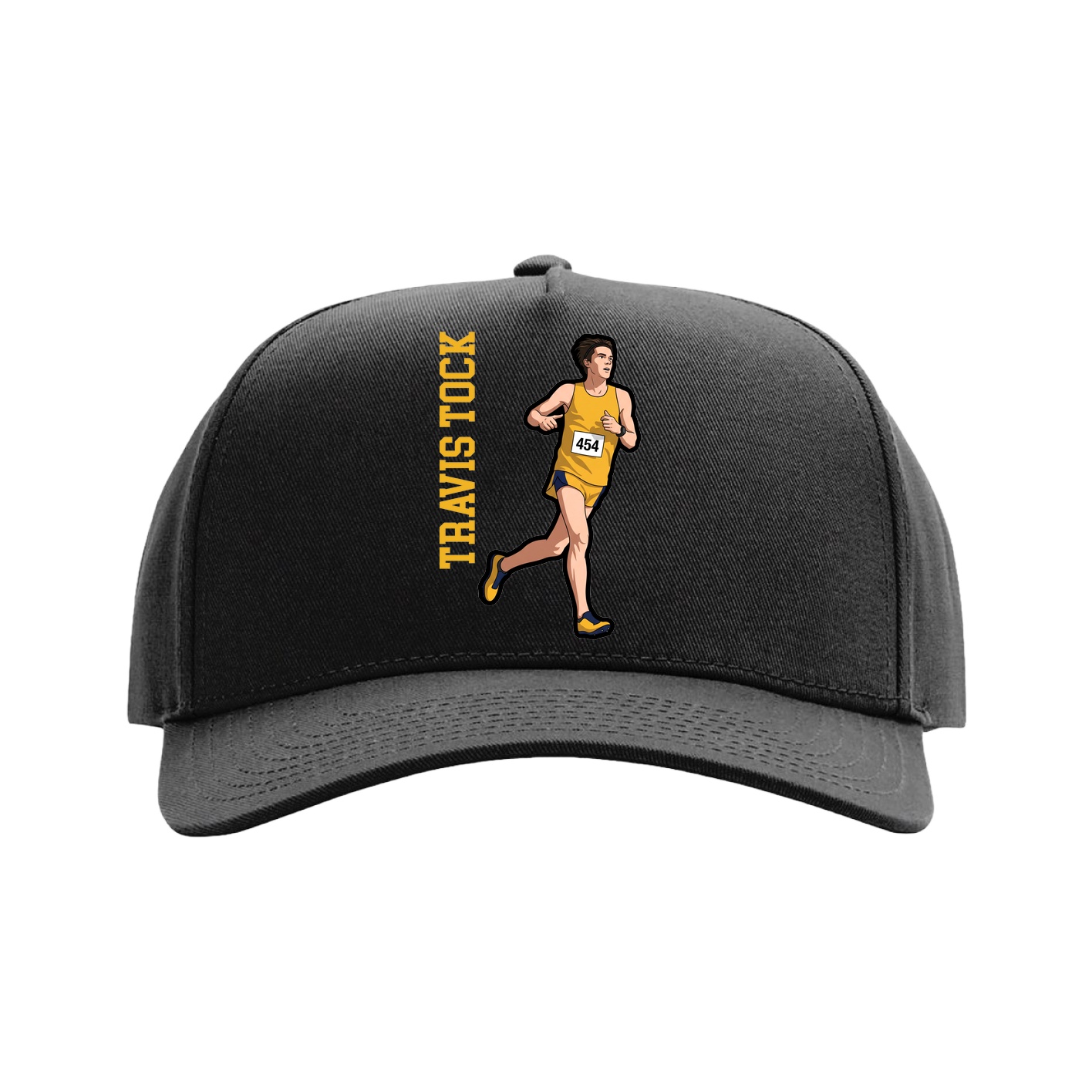 Full Fabric Five-Panel Champ Cap — Name Vertical in Black