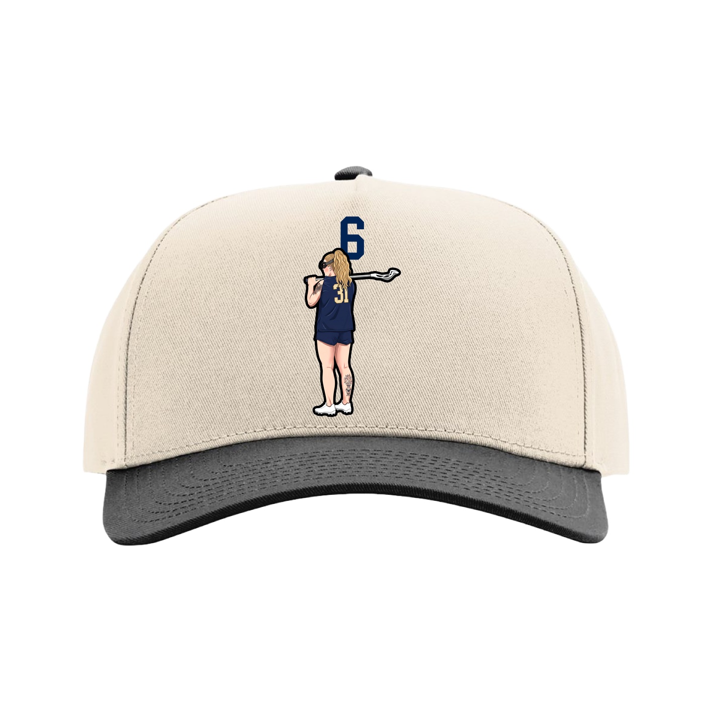 Full Fabric Five-Panel Champ Cap — Number Top in Cream/Black