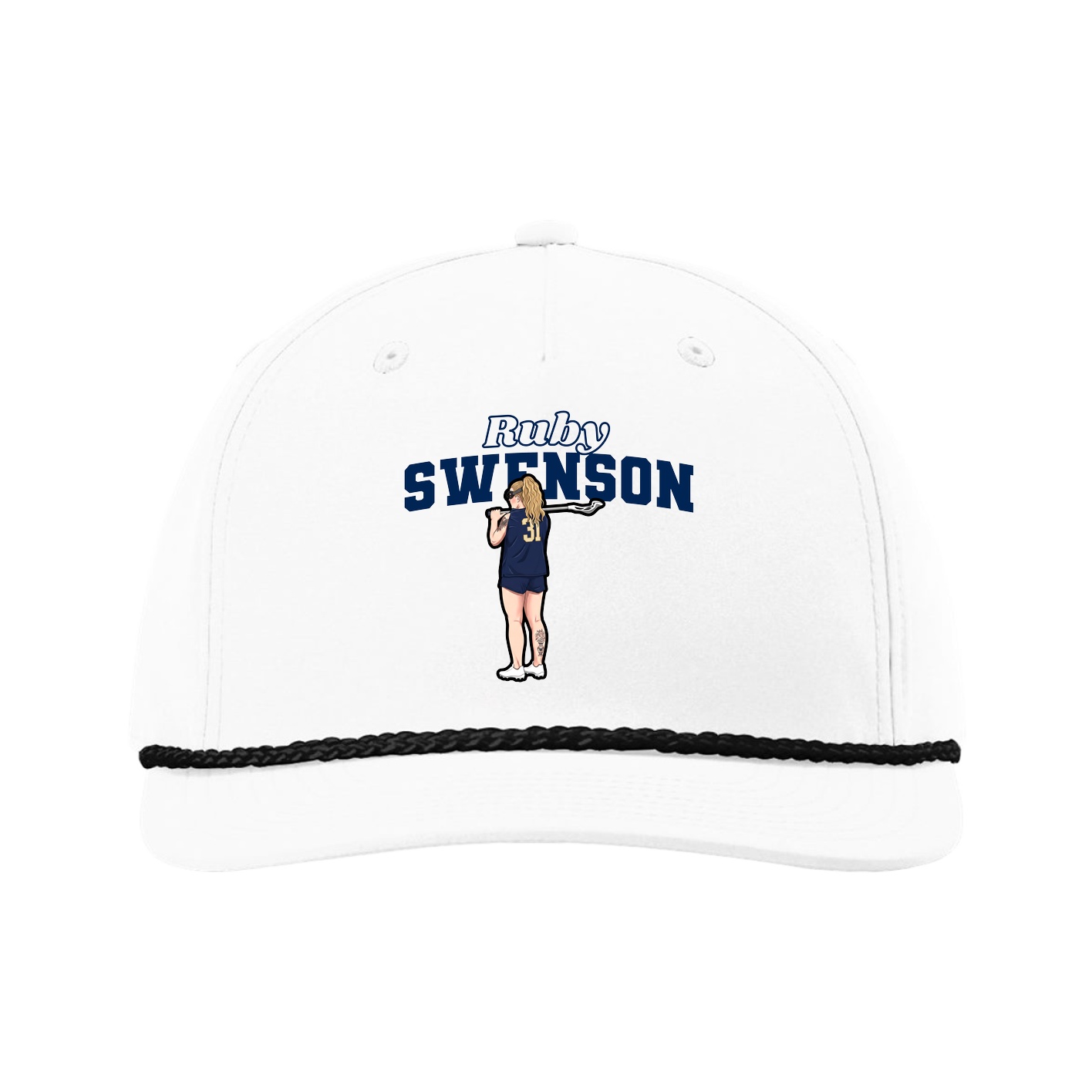 Five-Panel Classic Rope Cap — Name Arch in White