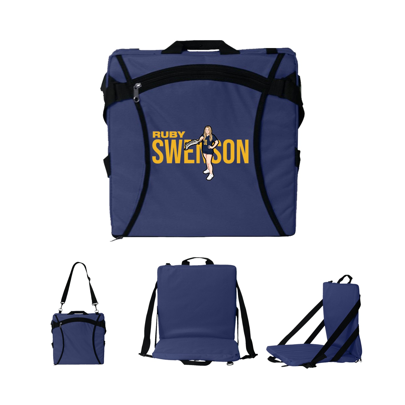 Folding Stadium Seat — Player Name in Navy